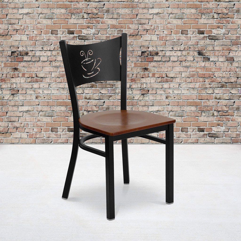 Flash Furniture Hercules Series Black Coffee Back Metal Restaurant Chair - Cherry Wood Seat