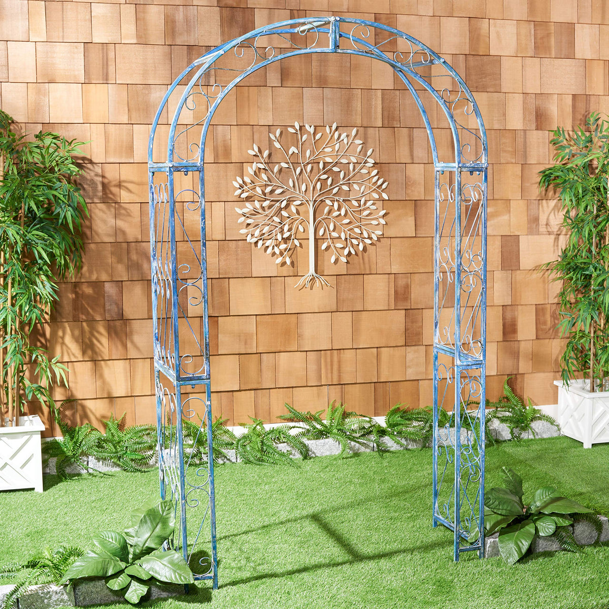 Safavieh Pat5007C Outdoor Collection Pagan Victorian Antique Arch, Mossy Blue