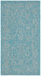 Safavieh Courtyard Collection Accent Rug - 2'3' X 5', Aqua & Grey, Non-Shedding & Easy Care, Indoor/Outdoor & Washable-Ideal For Patio, Backyard, Mudroom (Cy8680-37121)