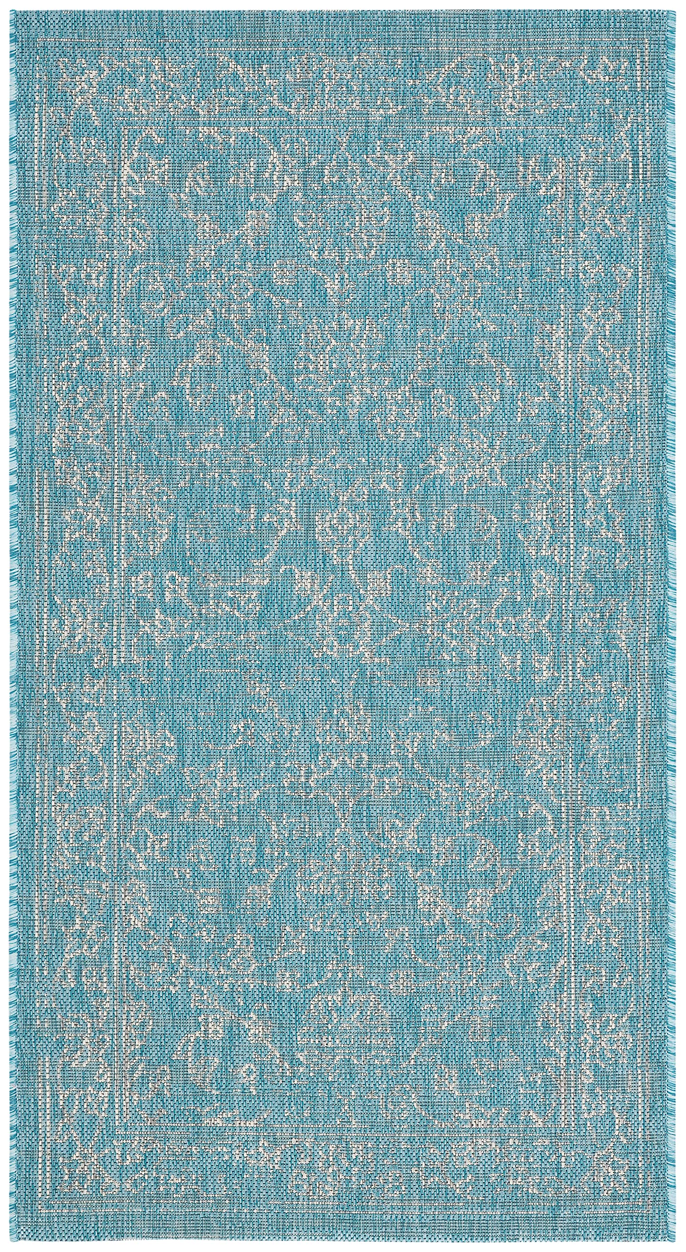 Safavieh Courtyard Collection Accent Rug - 2'3' X 5', Aqua & Grey, Non-Shedding & Easy Care, Indoor/Outdoor & Washable-Ideal For Patio, Backyard, Mudroom (Cy8680-37121)