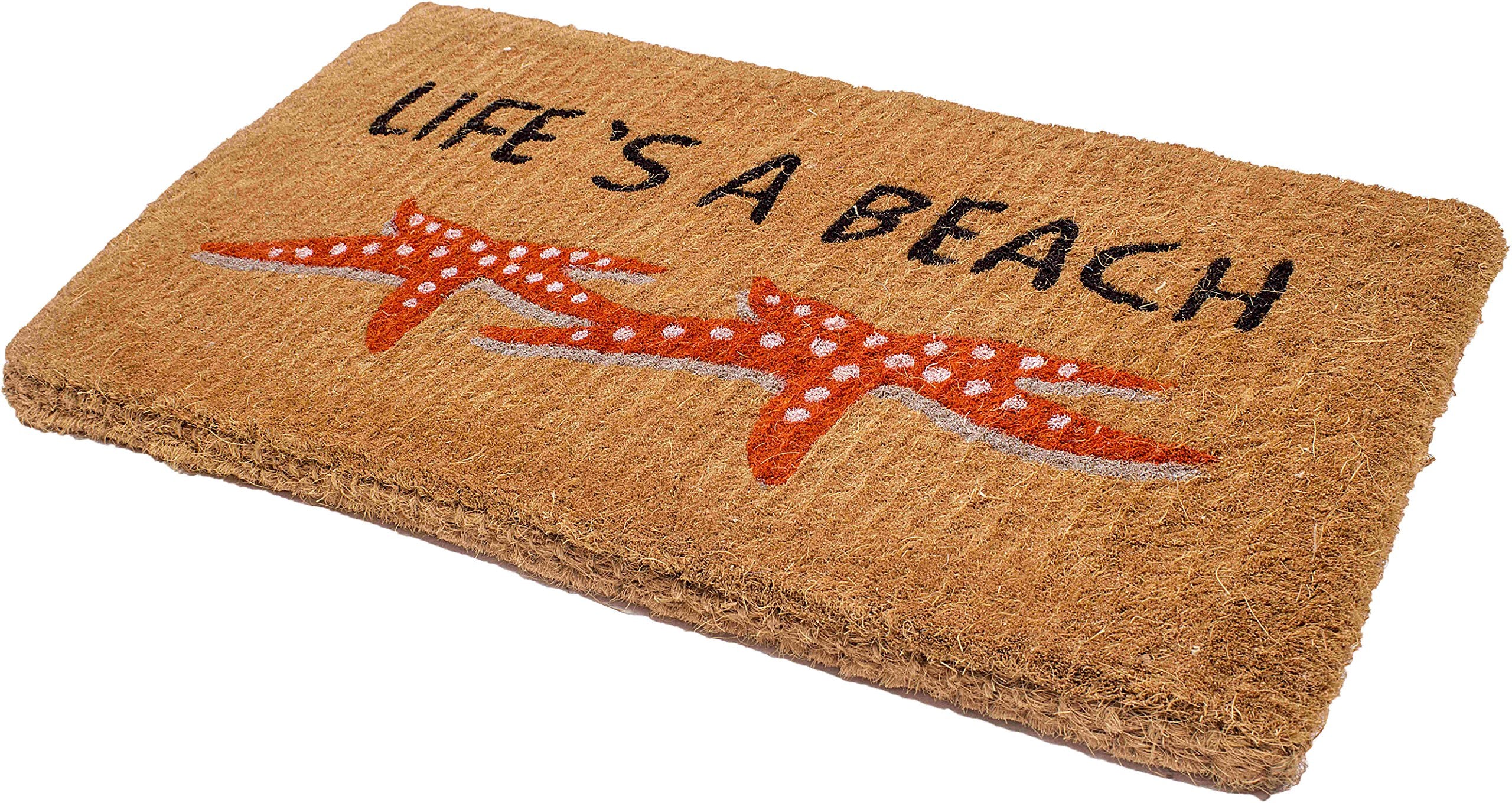 Fab Habitat Extra Thick Doormat - Handwoven, Durable - Natural Coir - Entryway, Front Door, Porch, Patio - Life'S A Beach Starfi