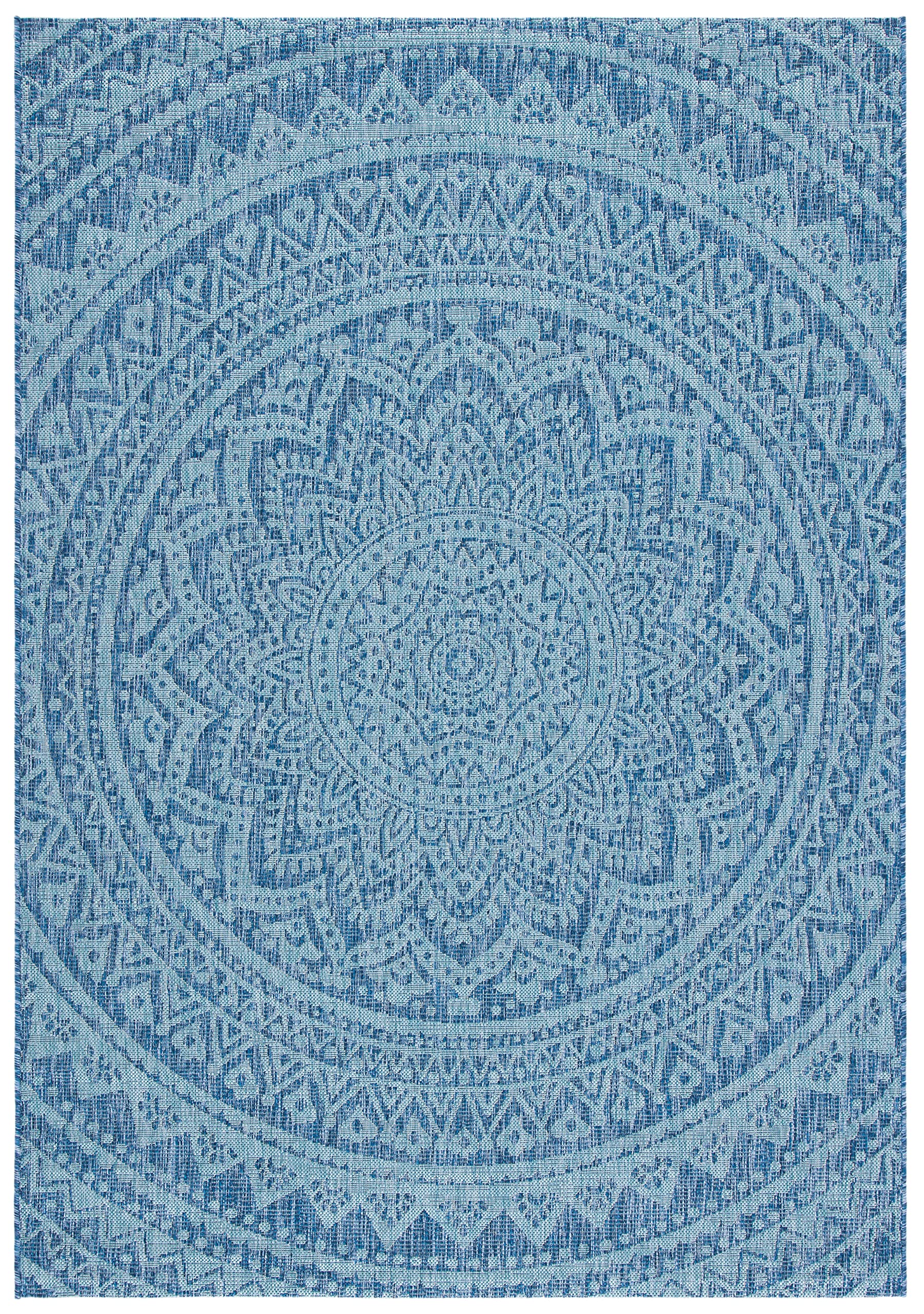 Safavieh Courtyard Collection 4' X 5'7' Navy / Aqua Cy8734 Indoor/ Outdoor Patio Backyard Mudroom Accent Rug