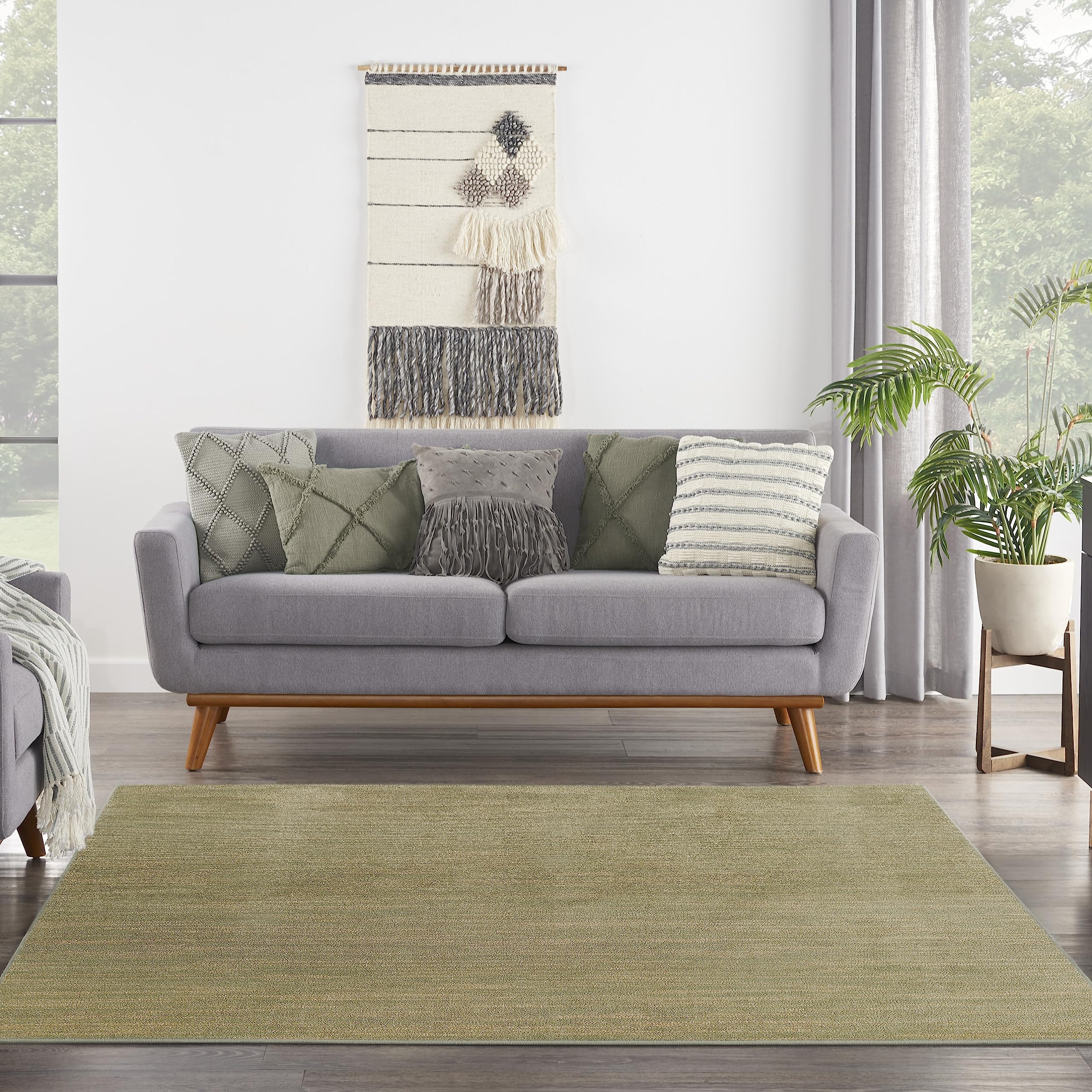 Nourison Essentials Indoor/Outdoor Green Gold 9' X Square Area Rug, Easy Cleaning, Non Shedding, Bed Room, Living Room, Dining Room, Backyard, Deck, Patio (9 Square)