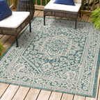 Jonathan Y Smb101C-4 Sinjuri Medallion Textured Weave Indoor/Outdoor Teal Blue/Gray 4 Ft. X 6 Ft. Area-Rug, Coastal,Easy-Cleaning,Hightraffic,Livingroom,Backyard, Non Shedding