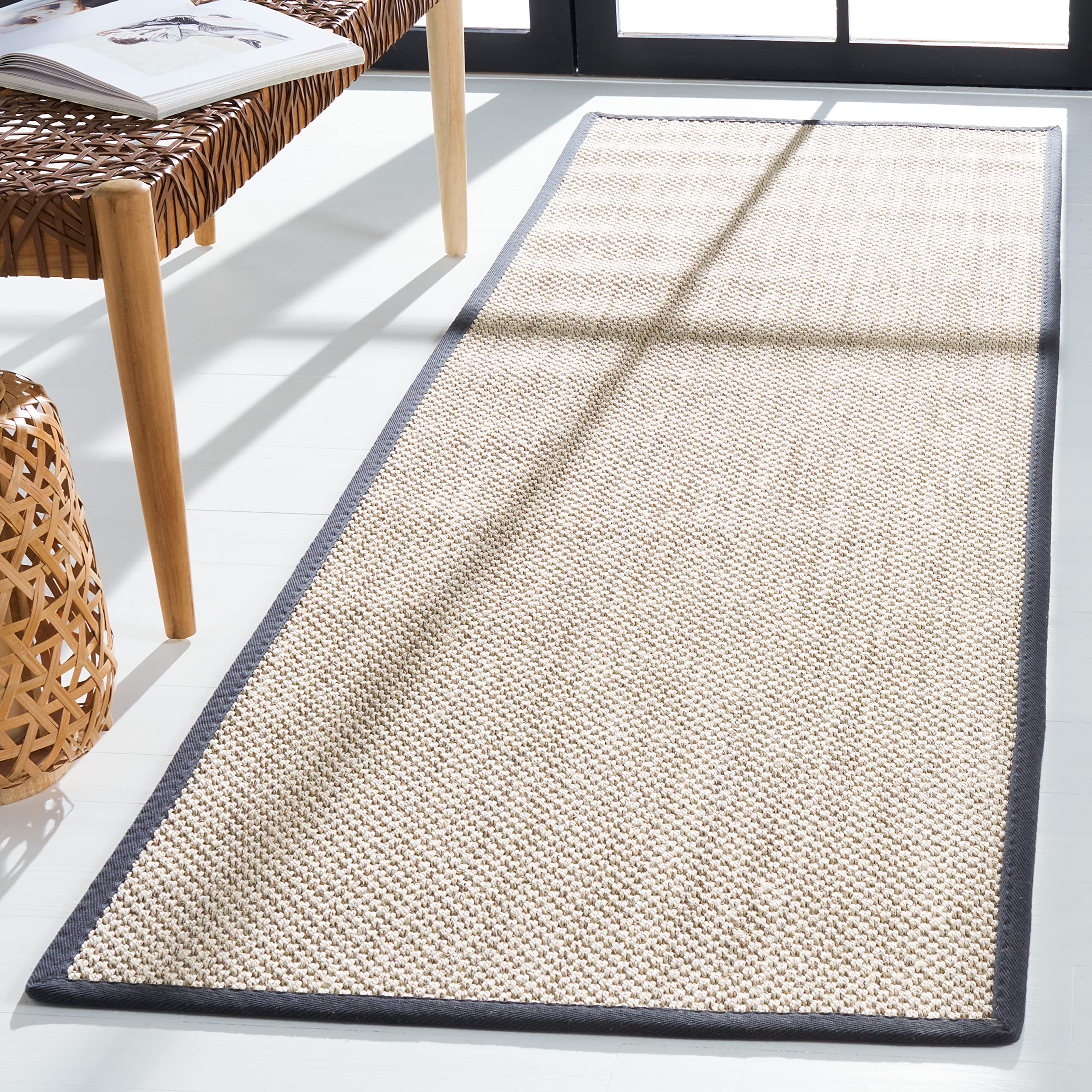 SAFAVIEH Natural Fiber Collection Runner Rug - 26 x 12, Marble & Dark Grey, Border Sisal Design, Easy Care, Ideal for High Tra