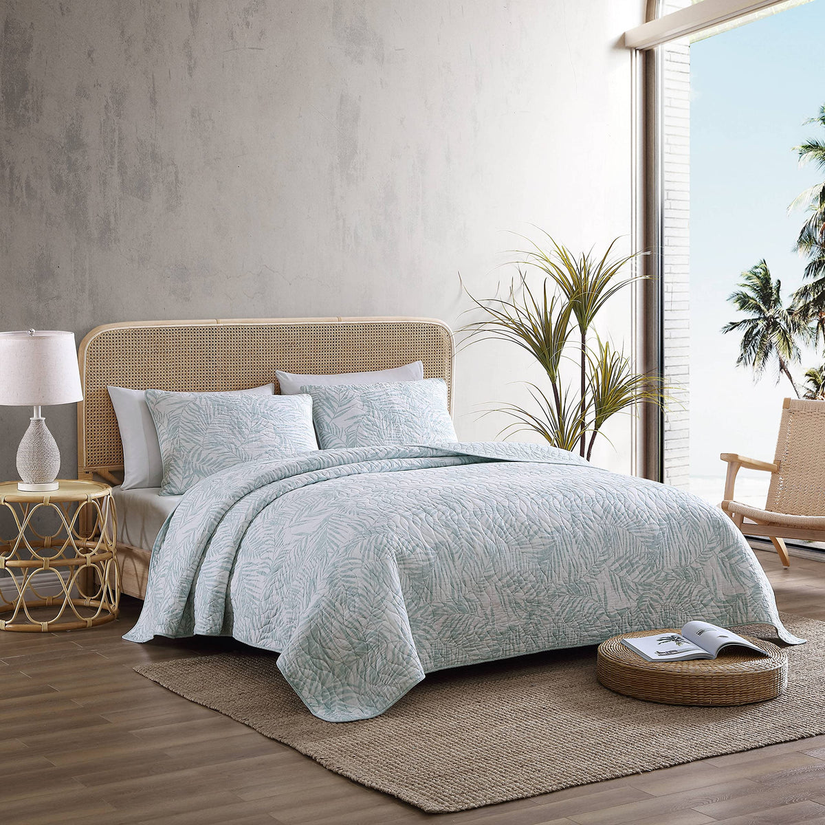 Tommy Bahama - Twin Quilt Set, Reversible Cotton Bedding With Matching Sham, Tropical All Season Home Decor (Palmday Grey, Twin)