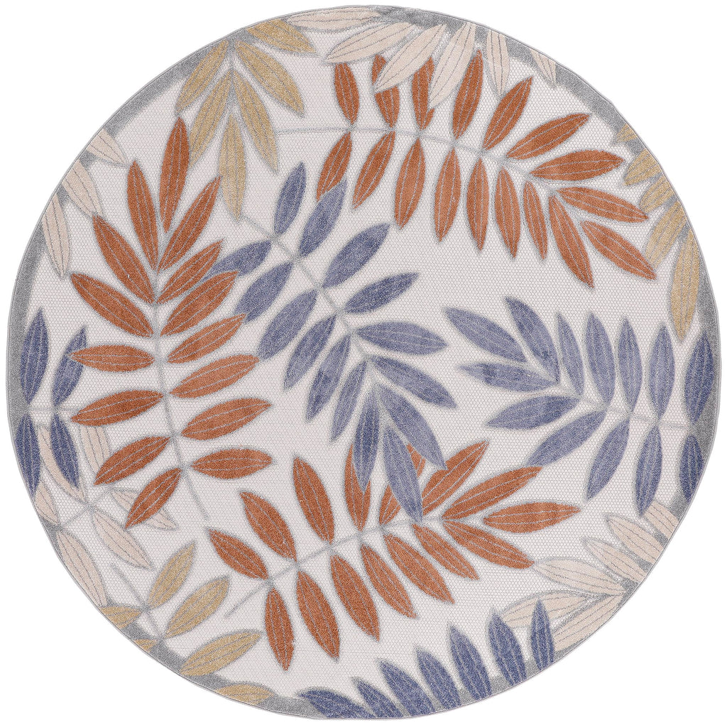 Nourison Aloha Indoor/Outdoor Blue Mocha 7’10” X Round Area Rug, Easy Cleaning, Non Shedding, Bed Room, Living Room, Dining Room, Backyard, Deck, Patio (8 Round)