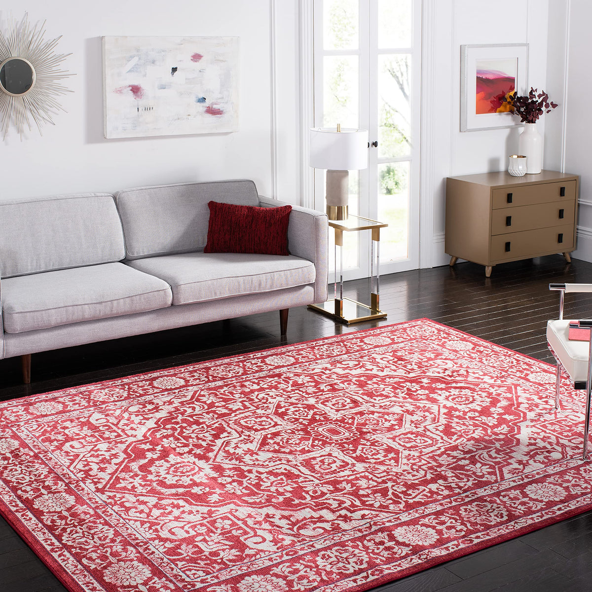 SAFAVIEH Brentwood Collection 8' x 10' Red / Ivory BNT832Q Medallion Distressed Non-Shedding Living Room Bedroom Dining Home Off