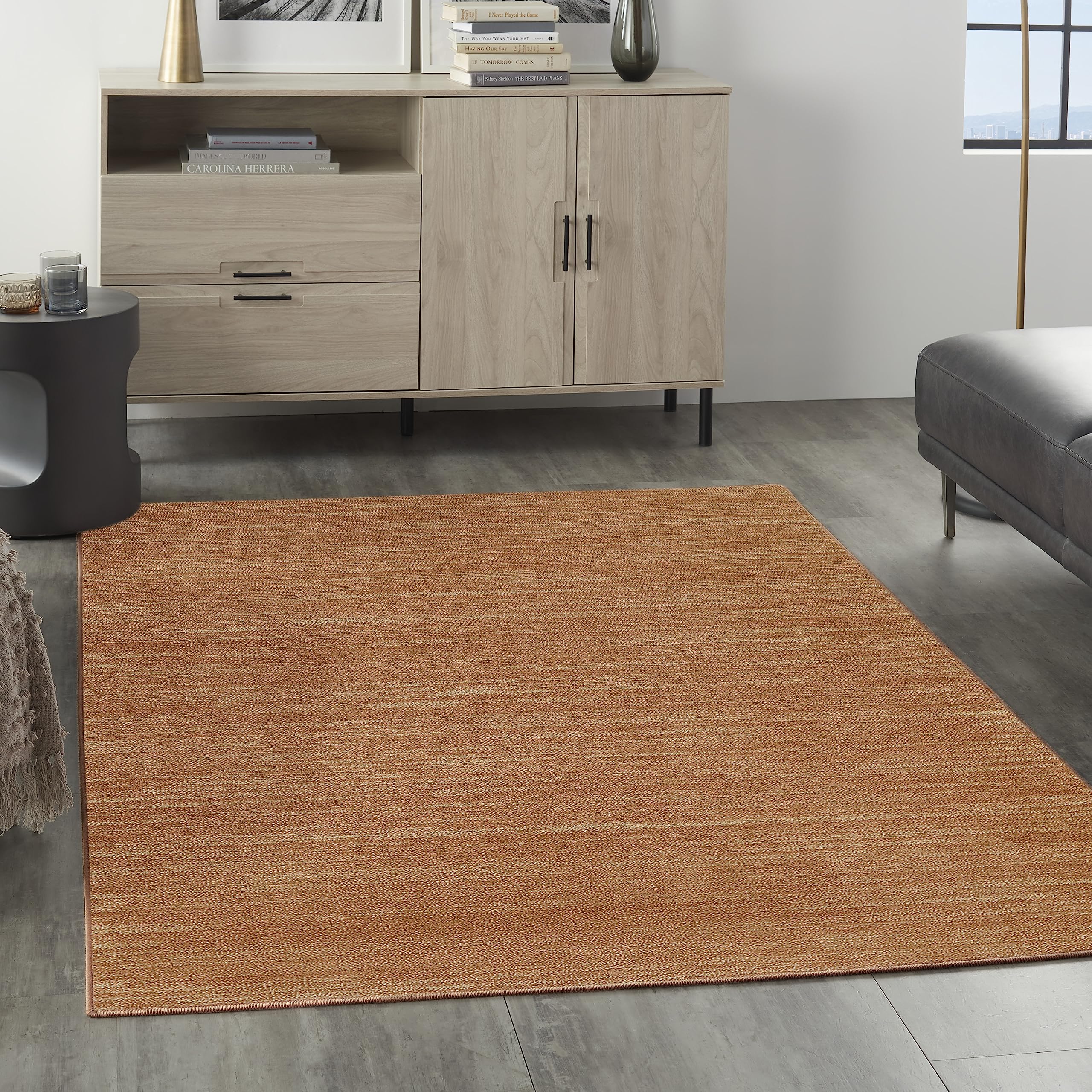 Nourison Essentials Indoor/Outdoor Rust 5' X 7' Area Rug, Easy Cleaning, Non Shedding, Bed Room, Living Room, Dining Room, Backyard, Deck, Patio (5X7)