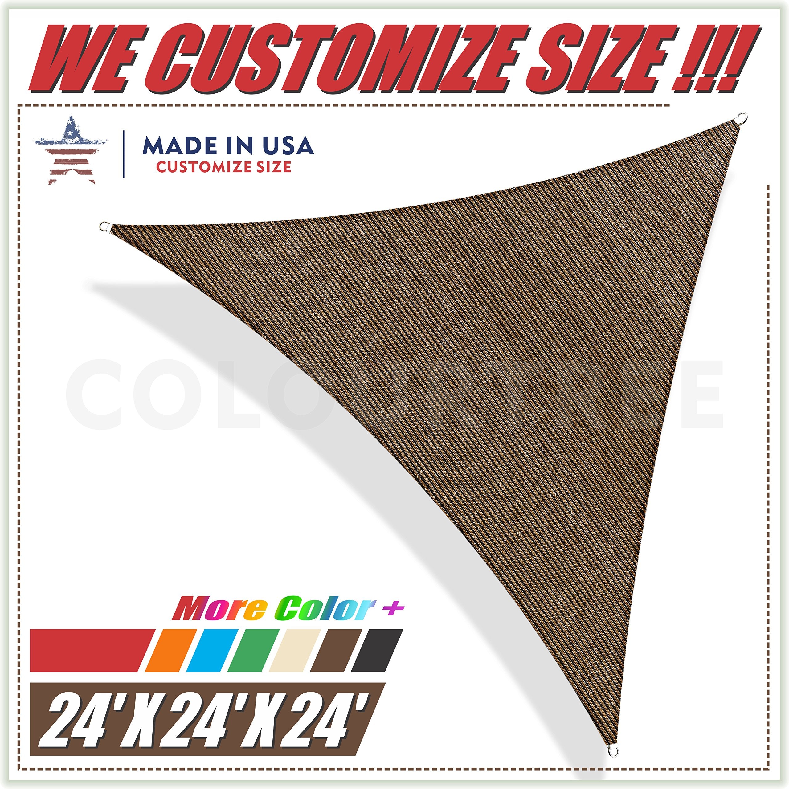 Colourtree 24' X 24' X 24' Brown Triangle Sun Shade Sail Canopy Awning Shelter Fabric Cloth Screen - Uv Block Uv Resistant Heavy