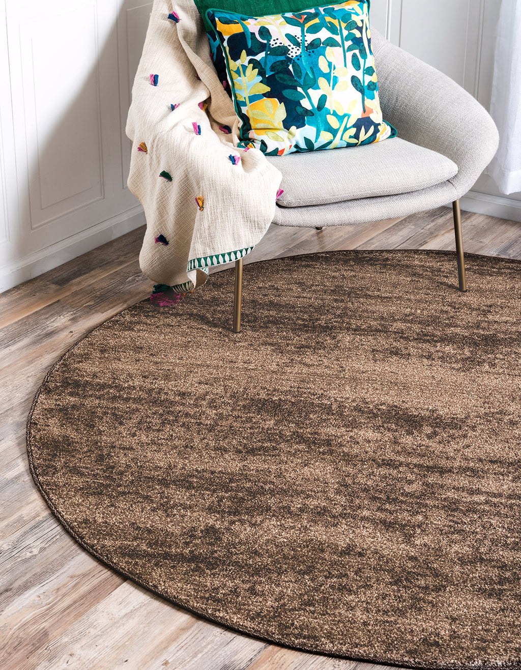 Unique Loom Del Mar Collection Area Rug - Lucille (7' 10'' Round, Brown/ Ivory)