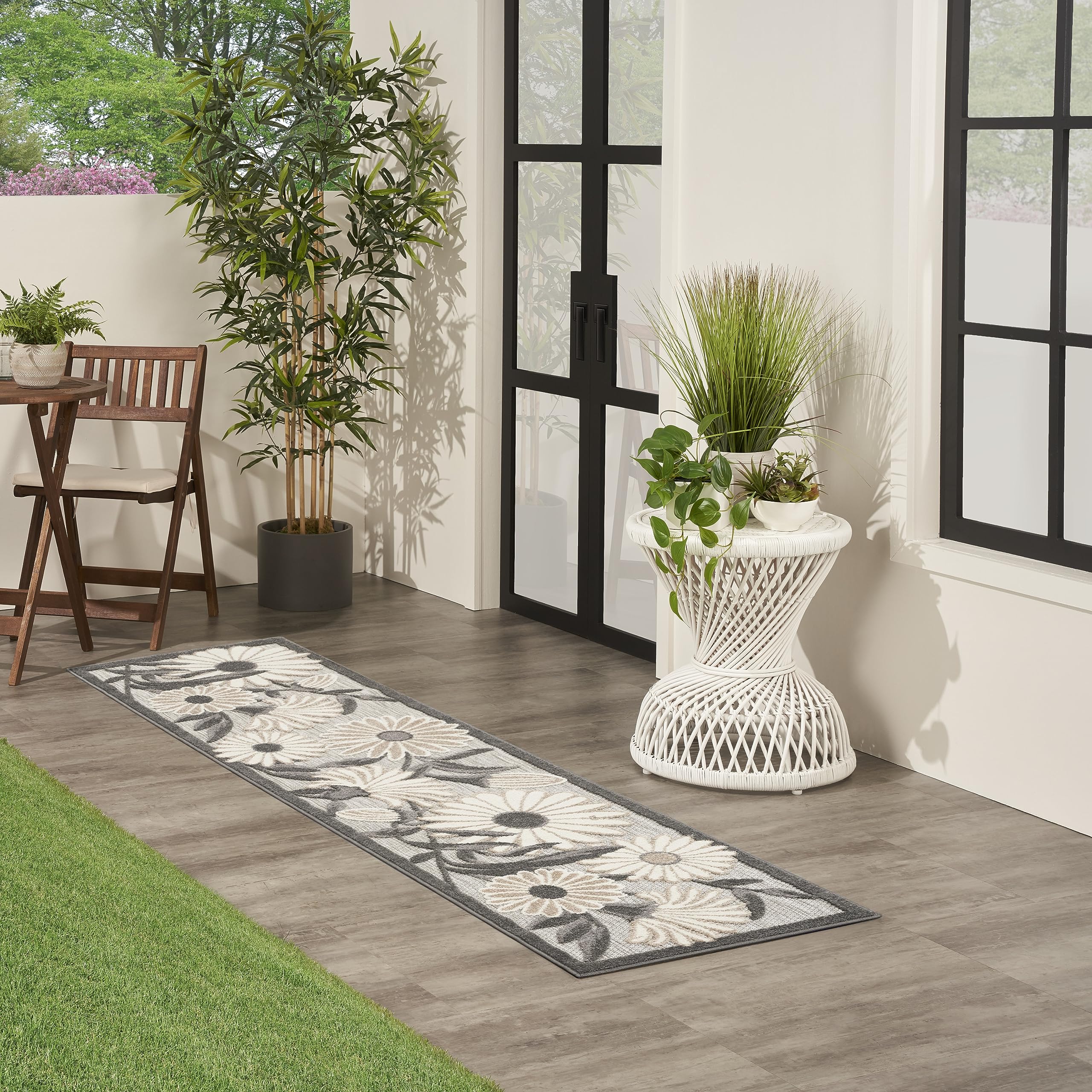Nourison Aloha Outdoor Beige 2'3' X 12' Area Rug, Easy Cleaning, Non Shedding, Bed Room, Living Room, Dining Room, Deck, Backyard, Patio (2X12)