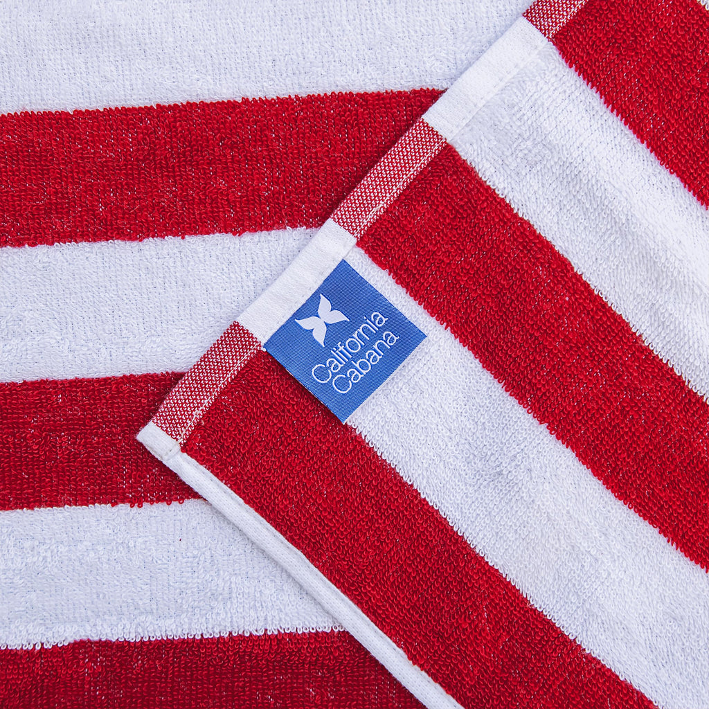 Arkwright California Chaise Lounge Cover - Pack Of 2 - Striped Soft Cotton Cabana Towel With Pocket Holder For Beach Pool Outdoor Chair, 30 X 85 In., Red