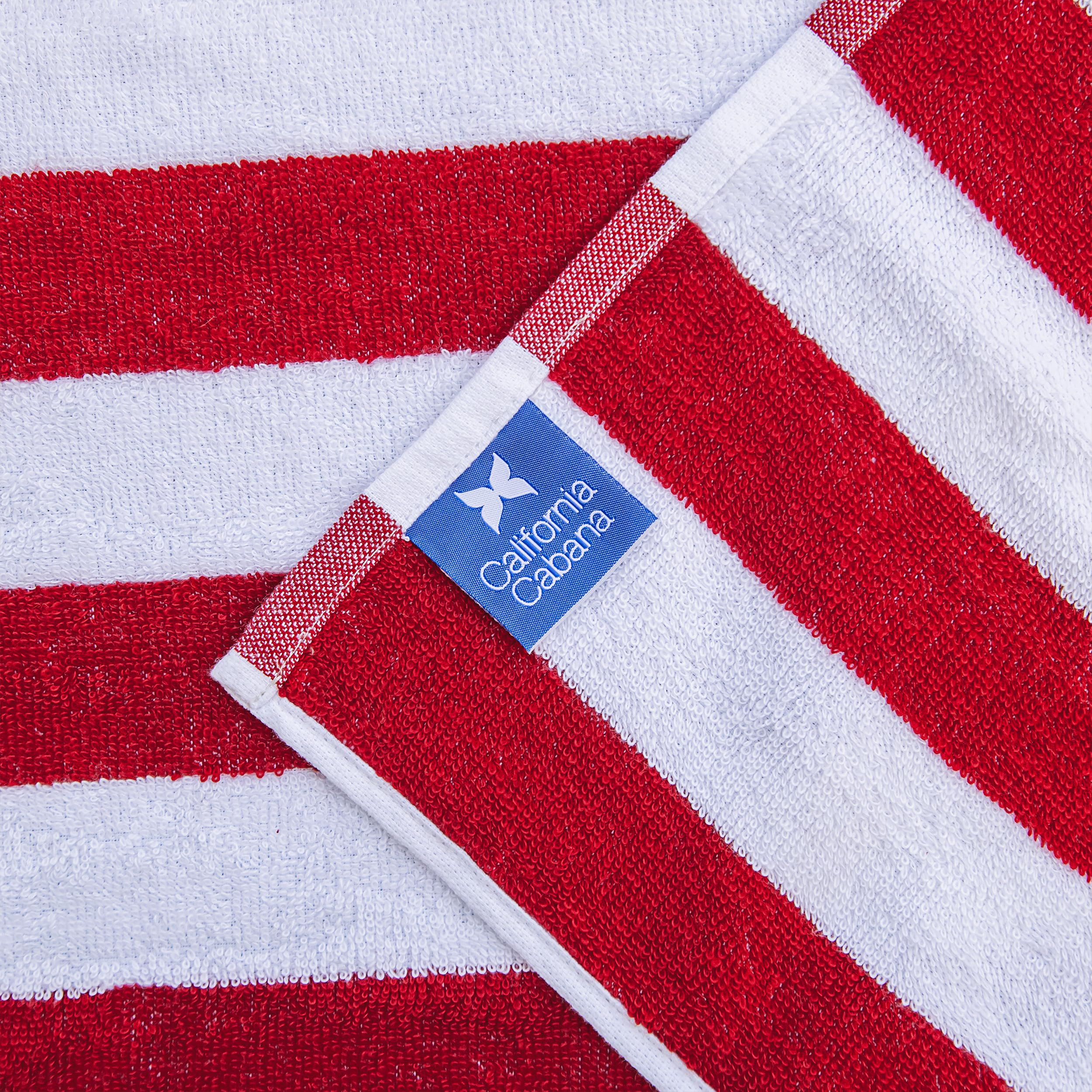 Arkwright California Chaise Lounge Cover - Pack Of 2 - Striped Soft Cotton Cabana Towel With Pocket Holder For Beach Pool Outdoor Chair, 30 X 85 In., Red
