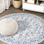 Jonathan Y Smb102B-5R Rozetta Boho Medallion Textured Weave Indoor Outdoor -Area Rug Coastal Bohemian Rustic Glam Easy-Cleaning Bedroom Kitchen Backyard Patio Non Shedding, 5' Round, Gray/Navy
