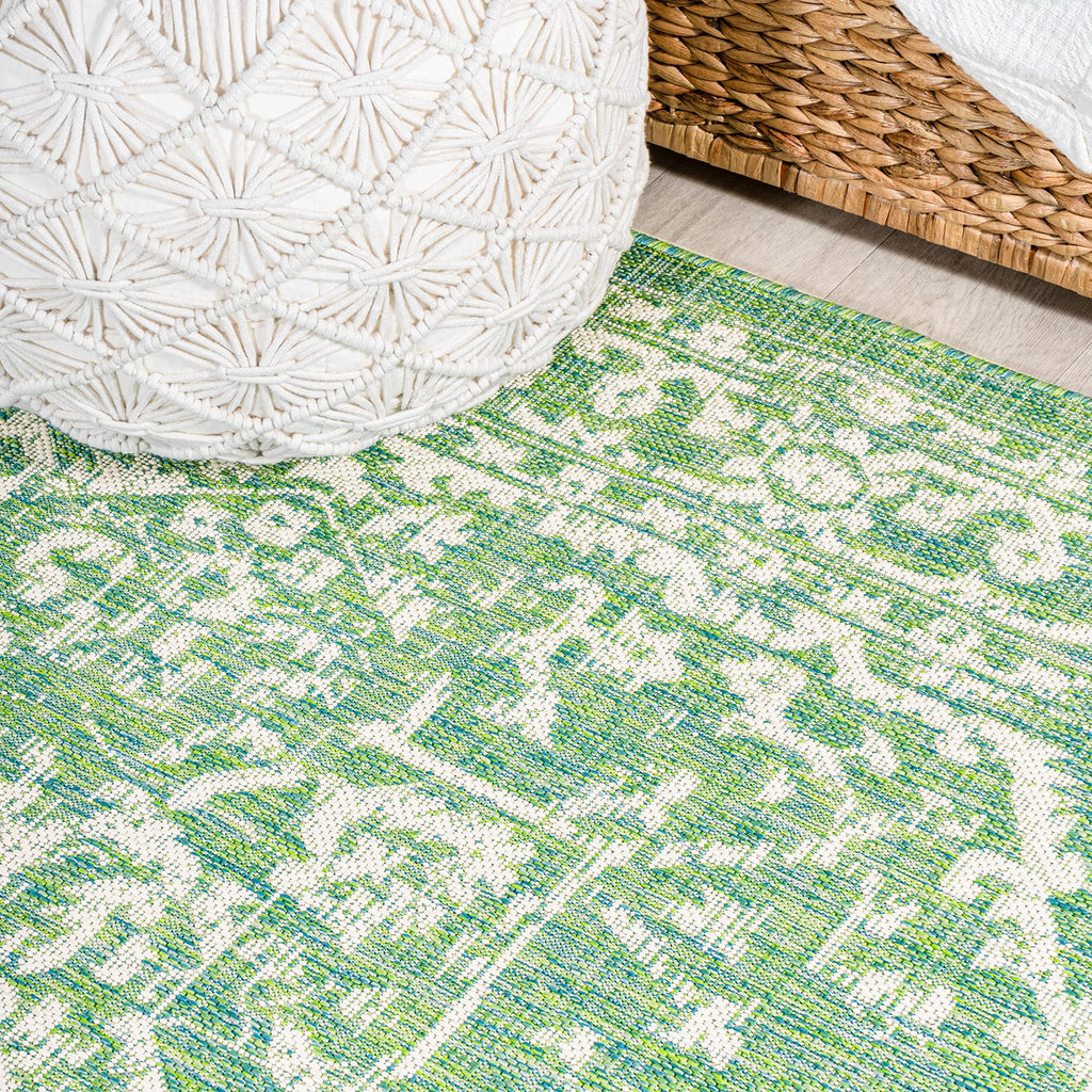 Jonathan Y Smb104F-28 Malta Bohemian Medallion Textured Weave Indoor Outdoor Area Rug, Coastal, Traditional, Transitional Easy Cleaning,Bedroom,Kitchen,Backyard,Patio,Non Shedding, Cream/Green, 2 X 8
