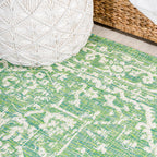 Jonathan Y Smb104F-28 Malta Bohemian Medallion Textured Weave Indoor Outdoor Area Rug, Coastal, Traditional, Transitional Easy Cleaning,Bedroom,Kitchen,Backyard,Patio,Non Shedding, Cream/Green, 2 X 8