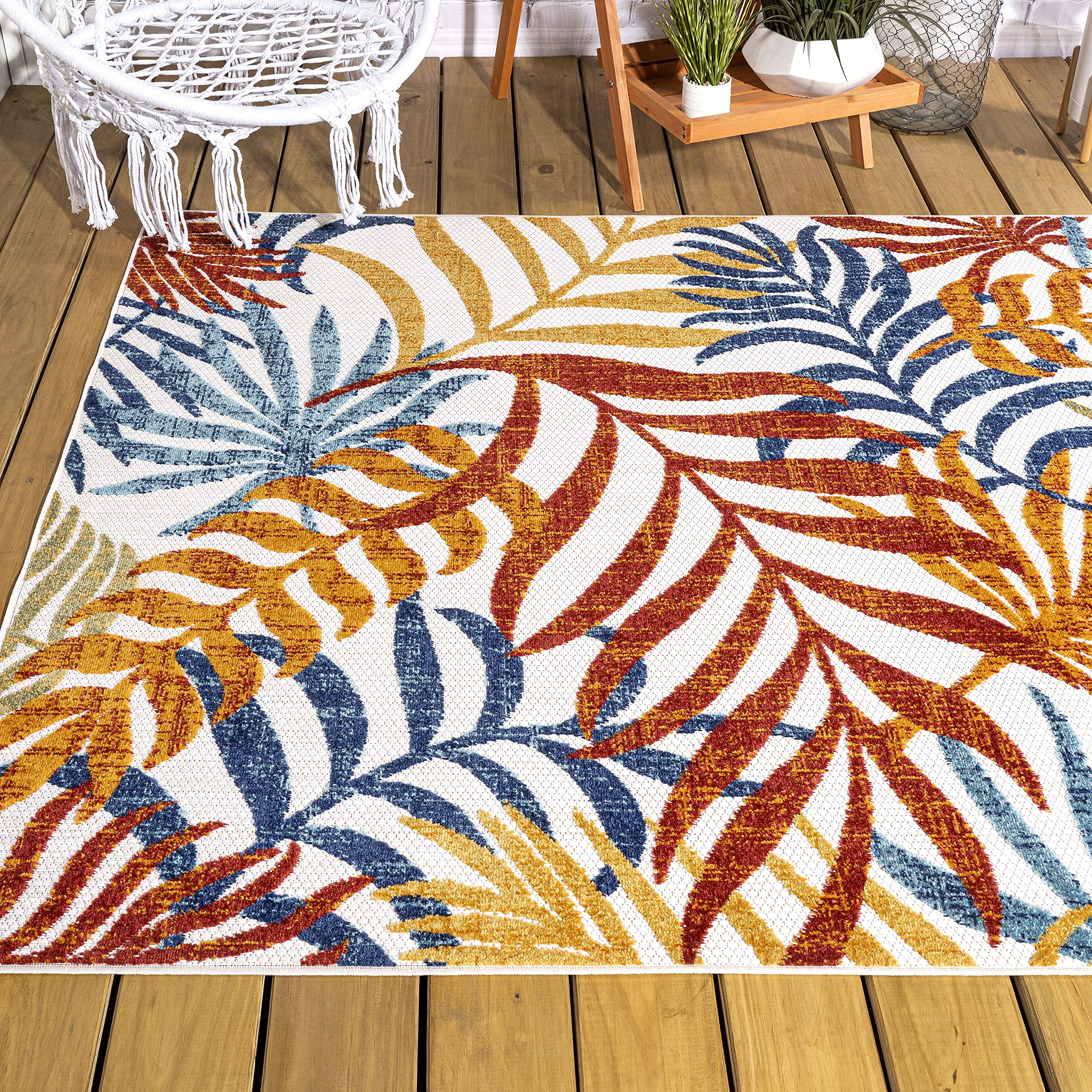 Jonathan Y Amc100B-3 Tropics Palm Leaves Indoor Outdoor Area Rug Bohemian Floral Easy Cleaning High Traffic Bedroom Kitchen Backyard Patio Porch Non Shedding, 3 X 5, Cream/Orange