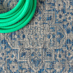 Jonathan Y Smb102B-5Sq Rozetta Boho Medallion Textured Weave Indoor Outdoor -Area Rug Coastal Bohemian Rustic Glam Easy-Cleaning Bedroom Kitchen Backyard Patio Non Shedding, 5' Square, Gray/Navy
