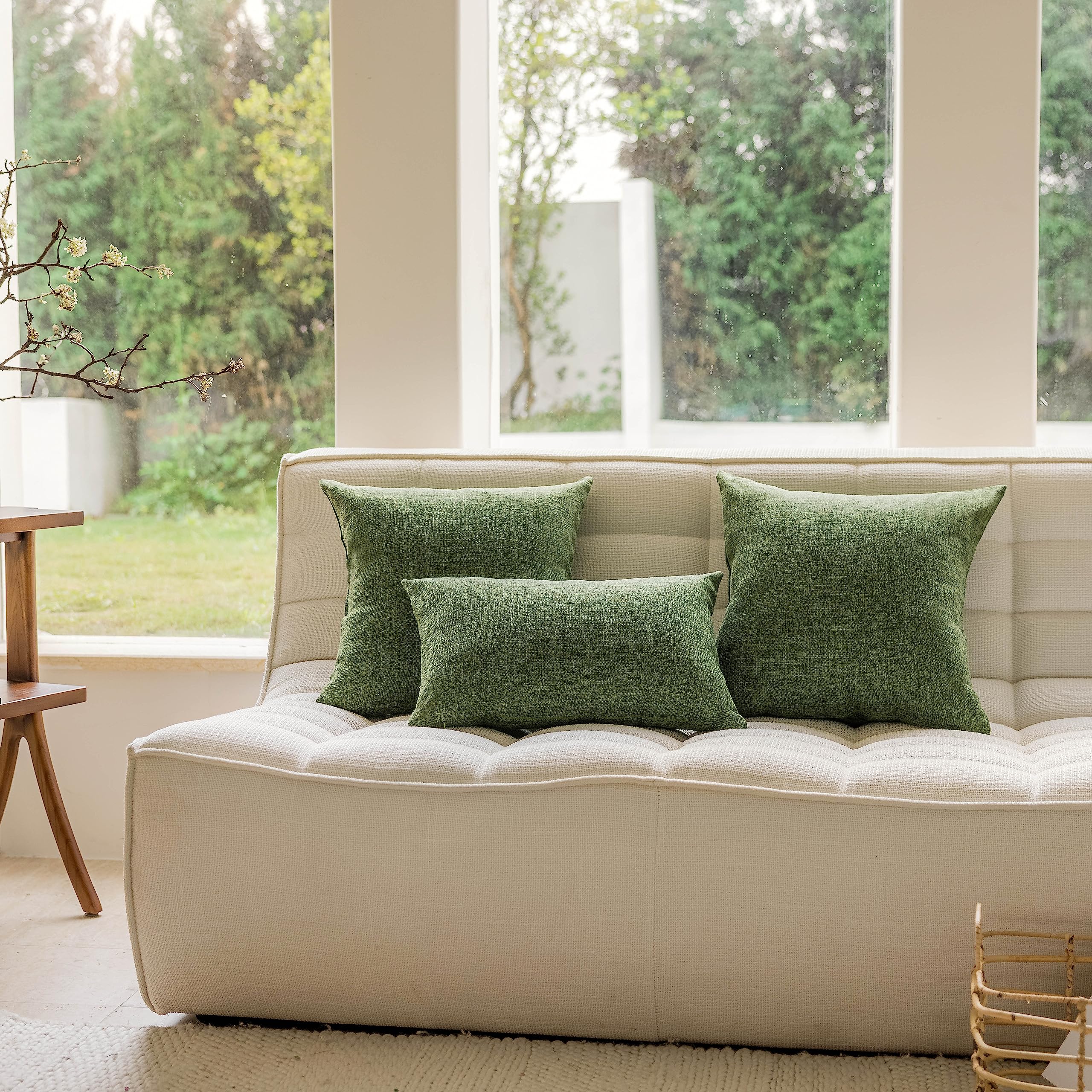 Home Brilliant Set Of 4 Green Pillow Covers 18X18 Farmhouse Lined Linen Pillow Covers Square Cushion Covers 45Cm For Couch Sofa