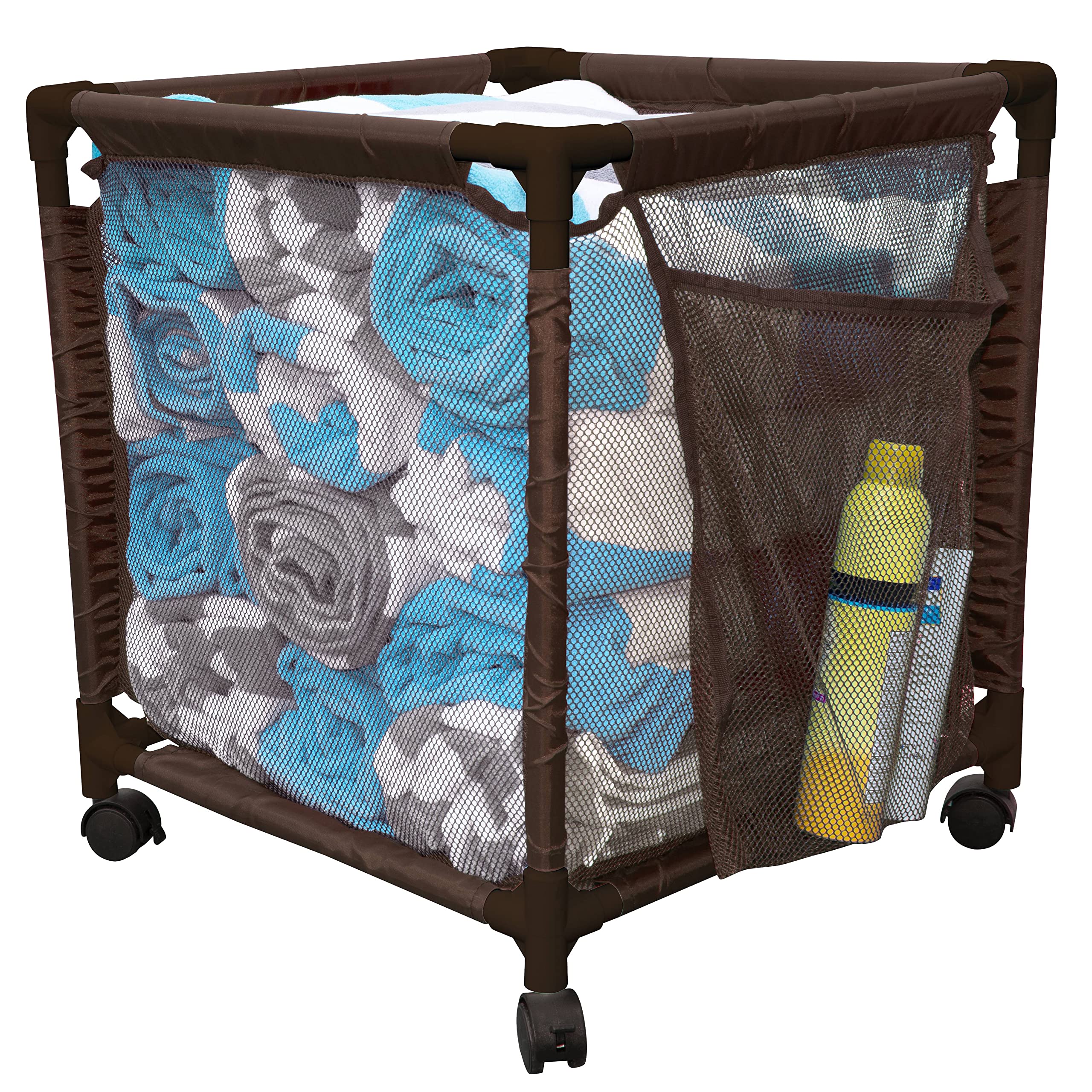 Essentially Yours Rolling Pool Storage Small Organizer Bin, (18' W X 18' L X 20' H), Brown Style 417244