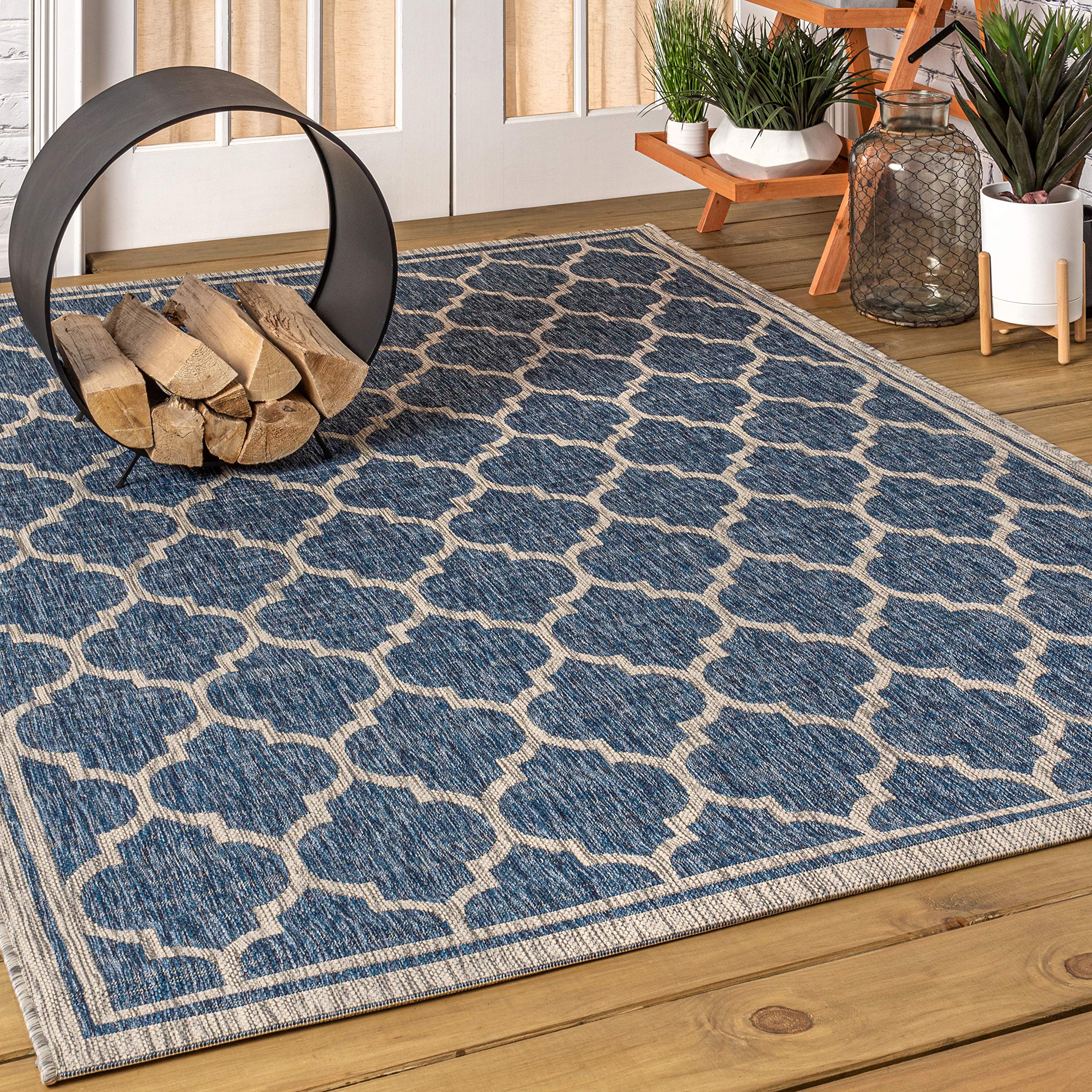 Jonathan Y Smb109D-6 Trebol Moroccan Trellis Textured Weave Navy/Gray 6 Ft. X 9 Ft. Indoor/Outdoor Area Rug, Pet Friendly, Non-S