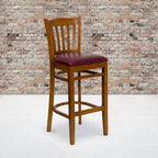 Flash Furniture HERCULES Series Vertical Slat Back Cherry Wood Restaurant Barstool - Burgundy Vinyl Seat