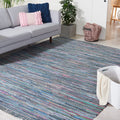 SAFAVIEH Rag Rug Collection Area Rug - 9 x 12, Aqua & Multi, Handmade Boho Stripe Cotton, Ideal for High Traffic Areas in Livi