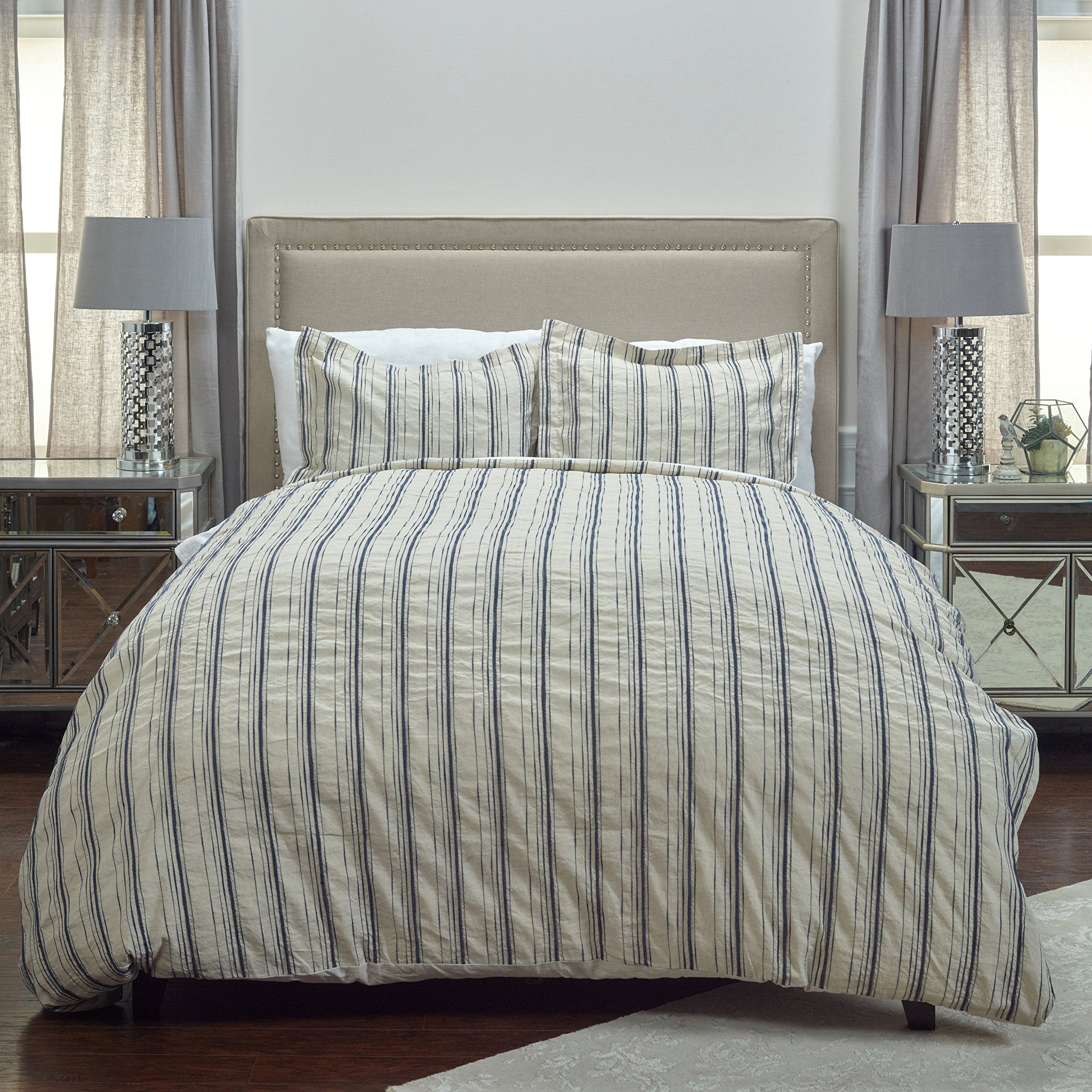 Rizzy Home | BT4052 | Standard Sham | 20&quot;x26&quot; Blue/Neutral/Brown Woven In Stripes
