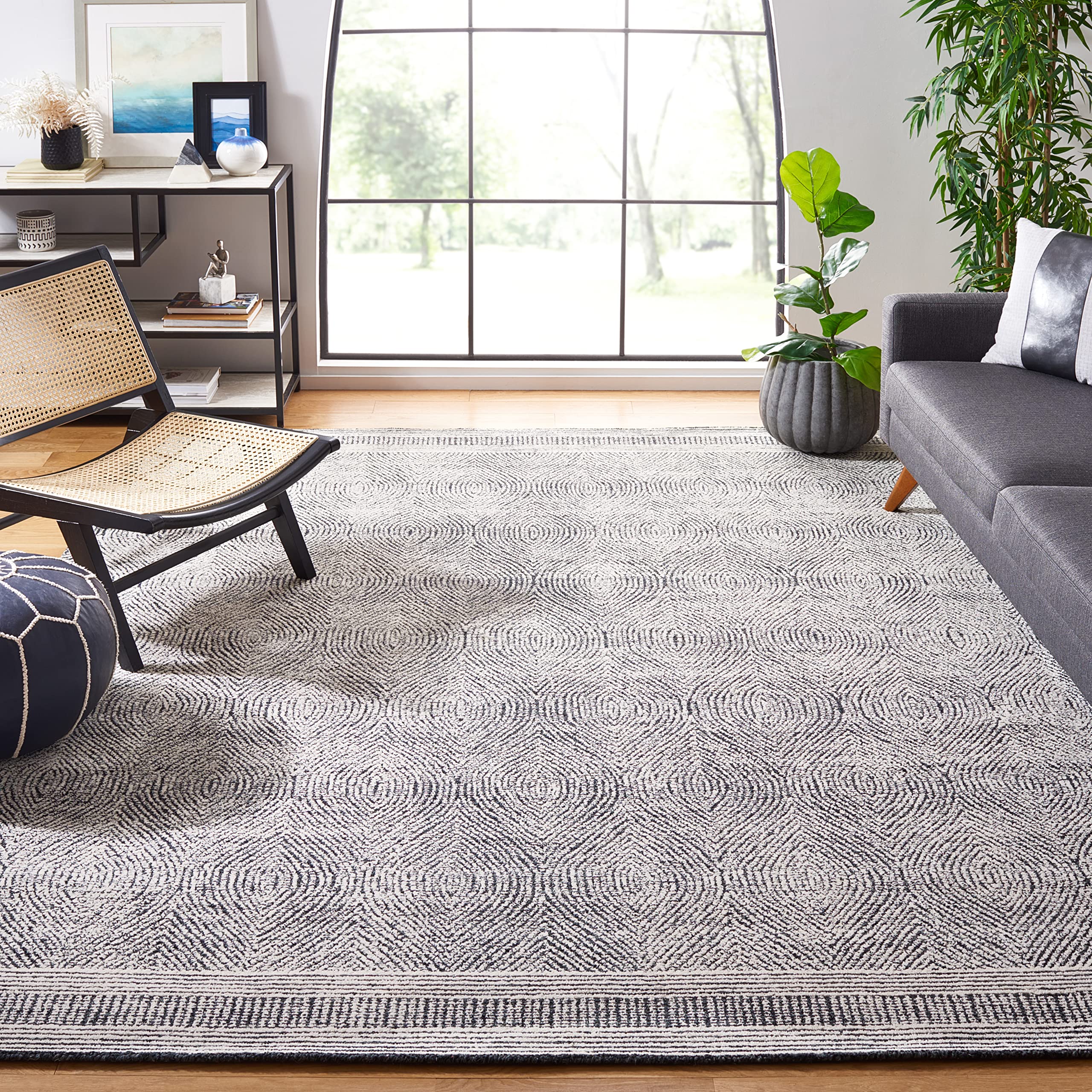 SAFAVIEH Abstract Collection Area Rug - 8 x 10, Ivory & Charcoal, Handmade Wool, Ideal for High Traffic Areas in Living Room, 