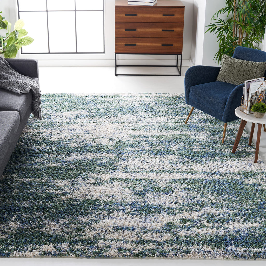 SAFAVIEH Berber Shag Collection Area Rug - 9' x 12', Green & Beige, Modern Abstract Design, Non-Shedding & Easy Care, 1.2-inch T