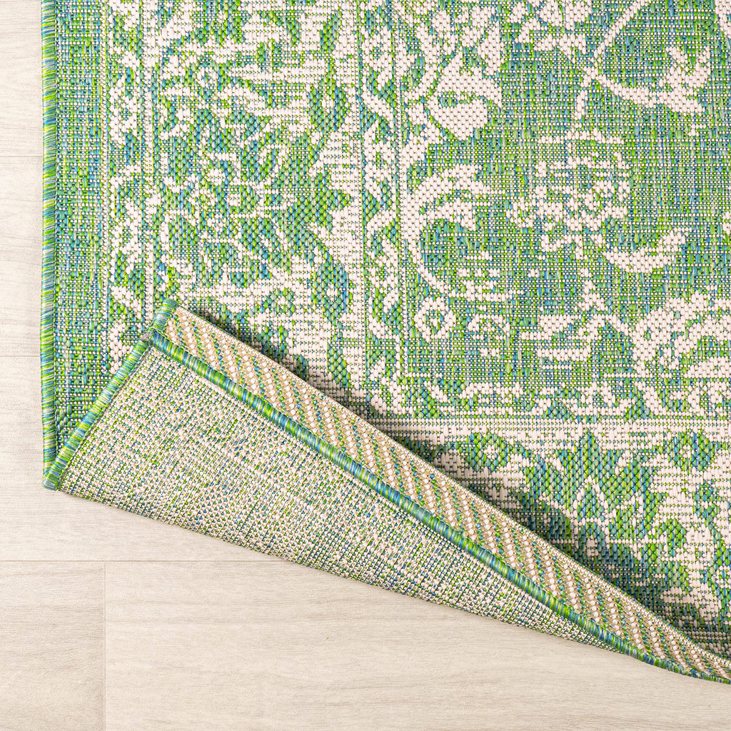 Jonathan Y Smb100F-28 Tela Bohemian Textured Weave Floral Indoor Outdoor Area-Rug, Coastal, Traditional, Transitional Easy-Cleaning,Bedroom,Kitchen,Backyard,Patio,Non Shedding, Cream/Green, 2 X 8