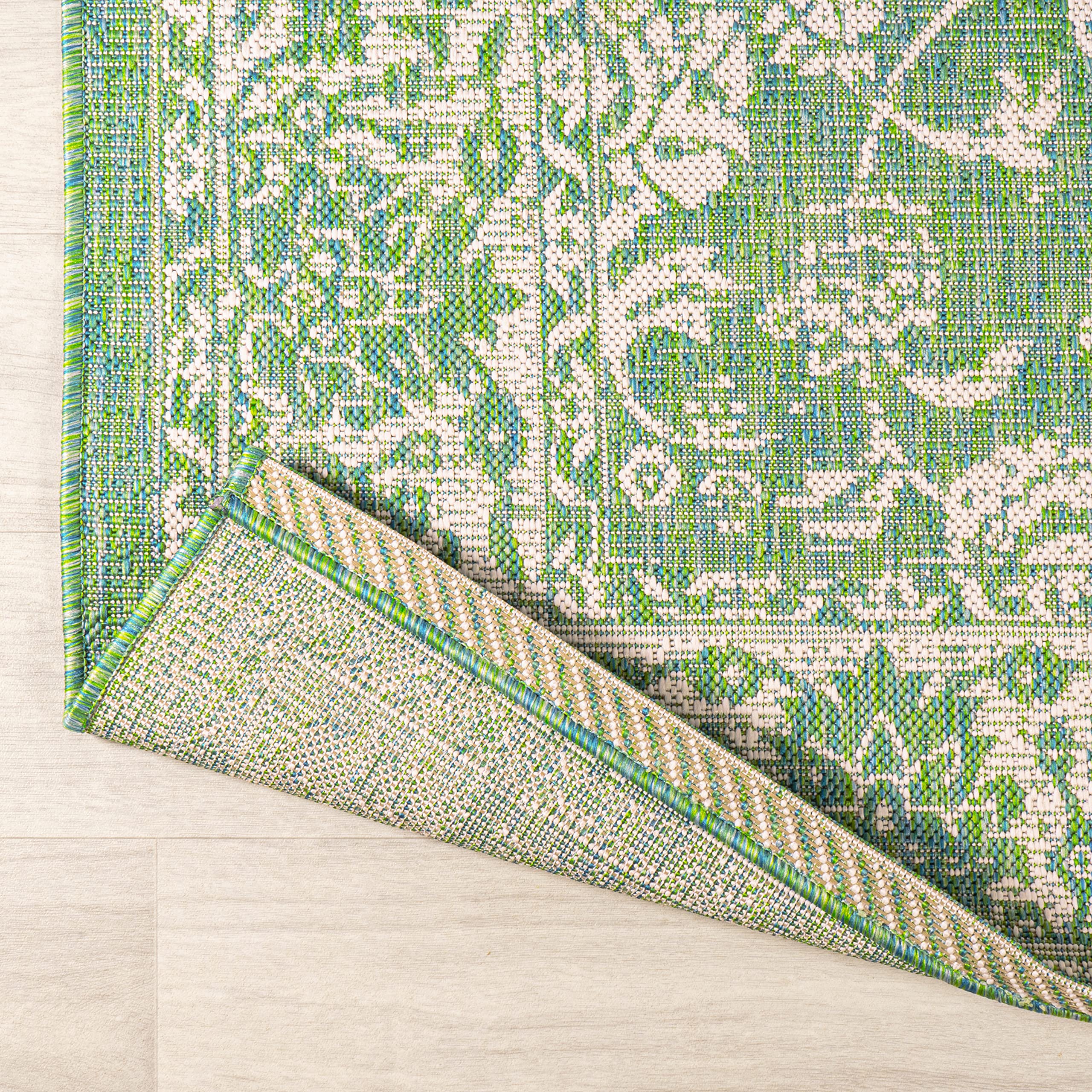 Jonathan Y Smb100F-28 Tela Bohemian Textured Weave Floral Indoor Outdoor Area-Rug, Coastal, Traditional, Transitional Easy-Cleaning,Bedroom,Kitchen,Backyard,Patio,Non Shedding, Cream/Green, 2 X 8