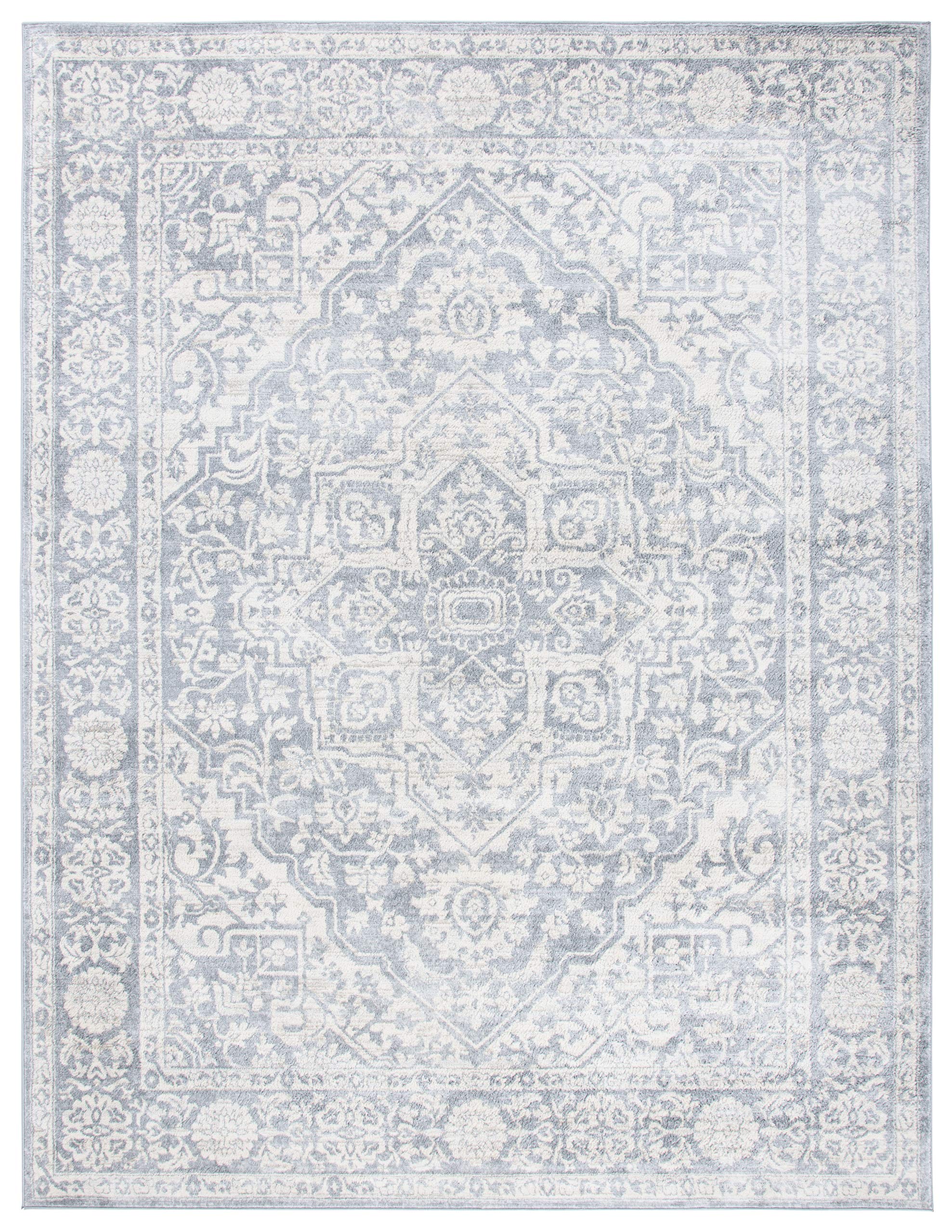 Safavieh Brentwood Collection Area Rug - 6' X 9', Light Grey & Ivory, Medallion Distressed Design, Non-Shedding & Easy Care, Ide