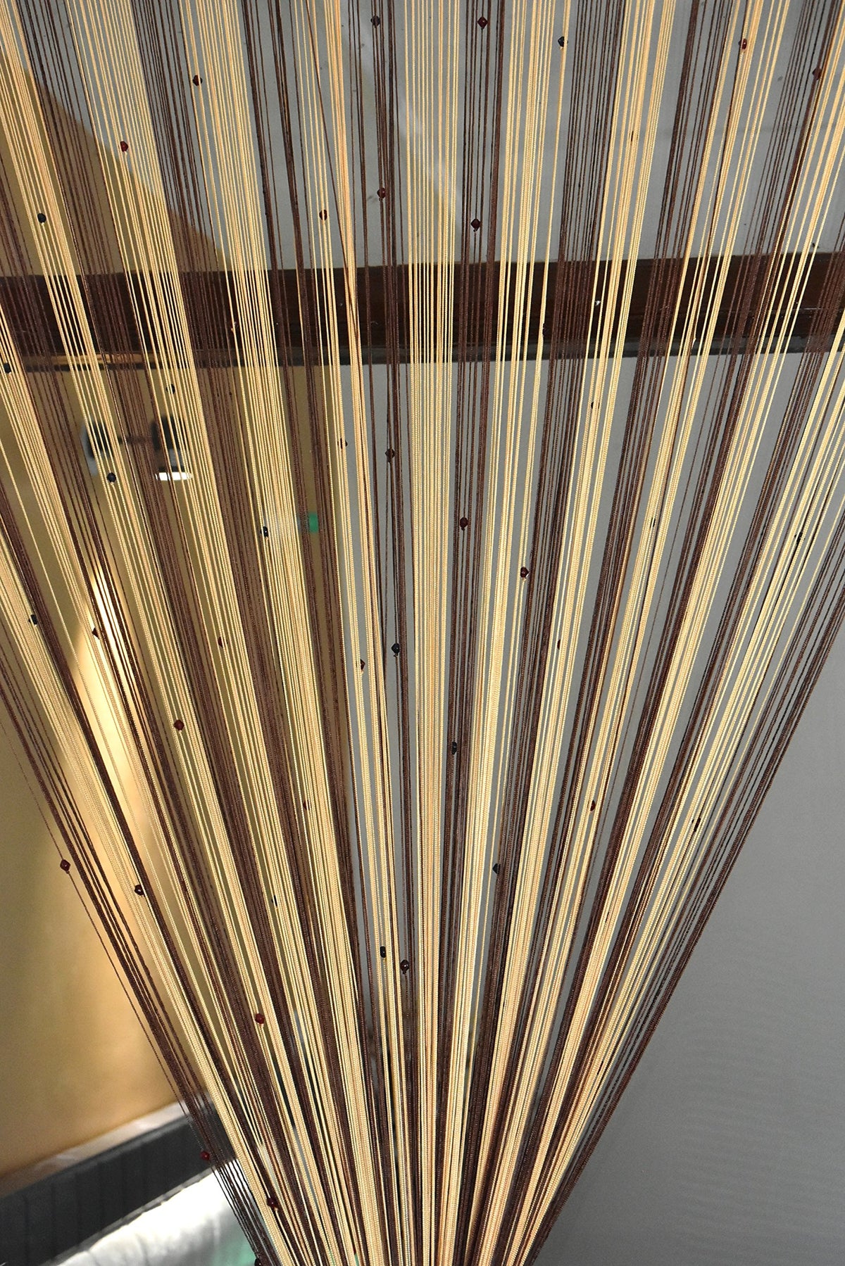HFI 1 Piece Polyester Solid Threads String Door Curtain  7Ft, BrownBeige, Sheer, Rod Pocket Curtains