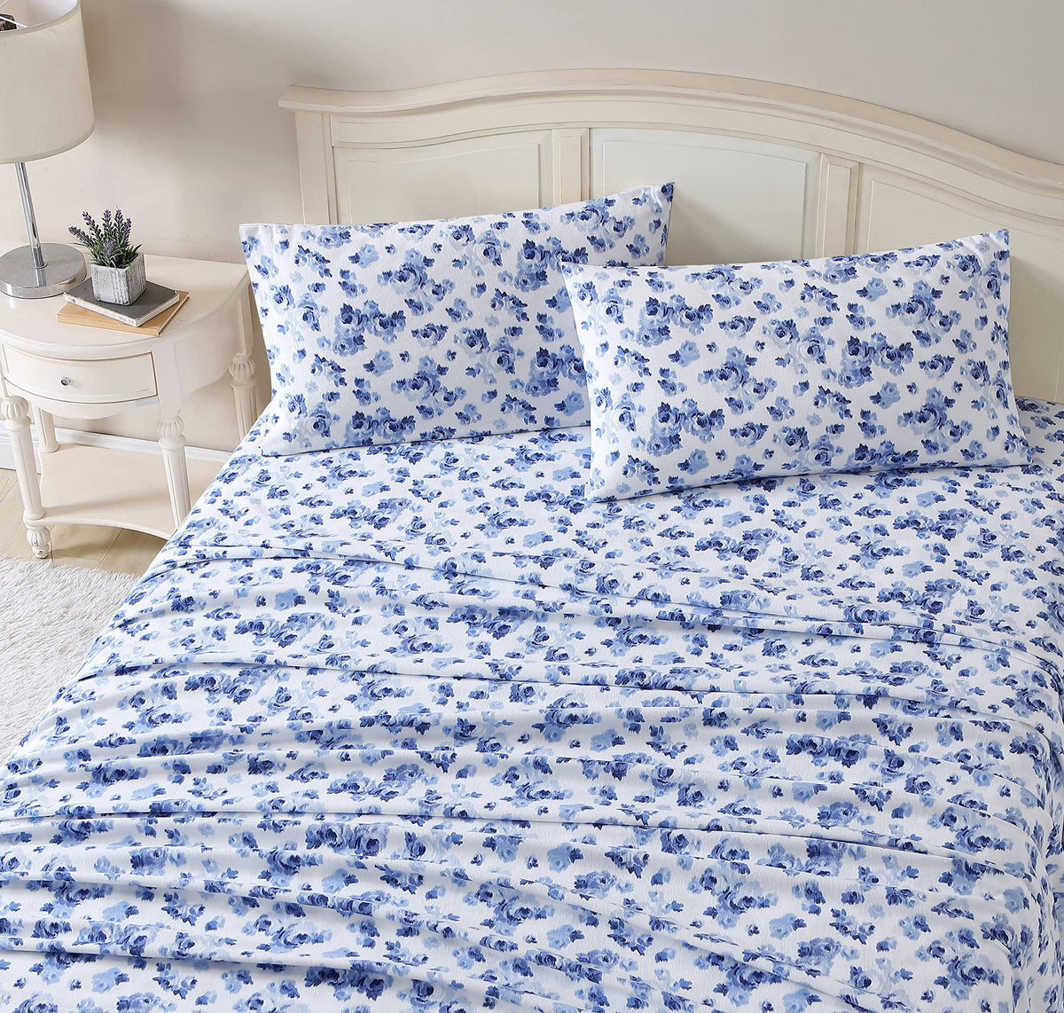 Laura Ashley Home - King Sheets, Cotton Flannel Bedding Set, Brushed For Extra Softness & Comfort (Emelisa, King)
