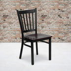 Flash Furniture HERCULES Series Black Vertical Back Metal Restaurant Chair - Mahogany Wood Seat