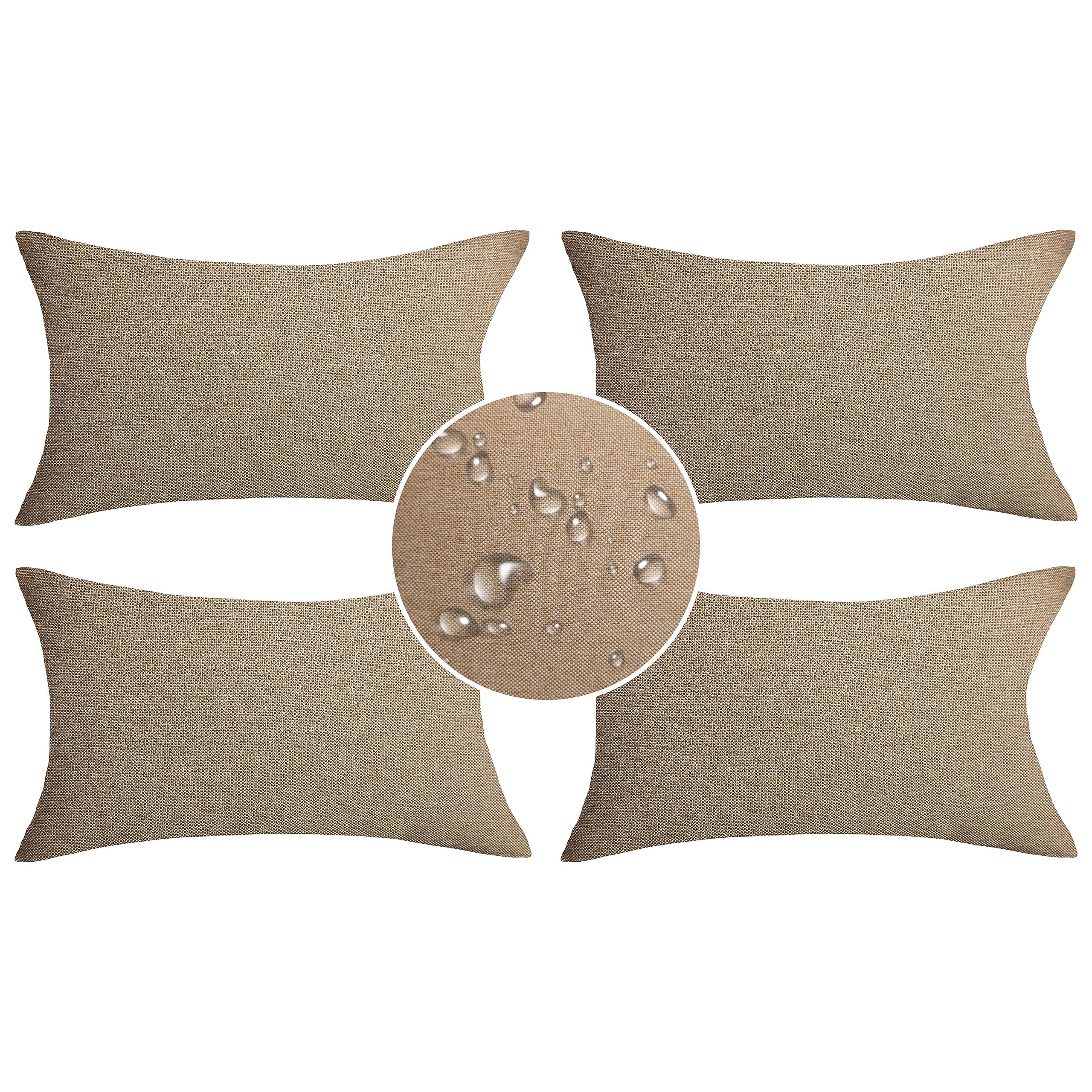 Demetex Pillow Covers 12X20 Outdoor Throw Pillow Covers Waterproof Linen Pillow Cases For Balcony Patio Camping, Set Of 4, 12 X
