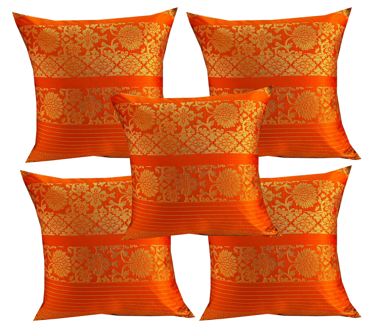 Pinkpparrot Jacquard Silk 18X18 Inch Decorative Throw Pillow Covers/Cushion Covers  Set Of 5Code 01127