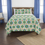 Rizzy Home | BQ4619 | Polyester Quilt | 106"x92" Yellow/Green/Orange Geometric