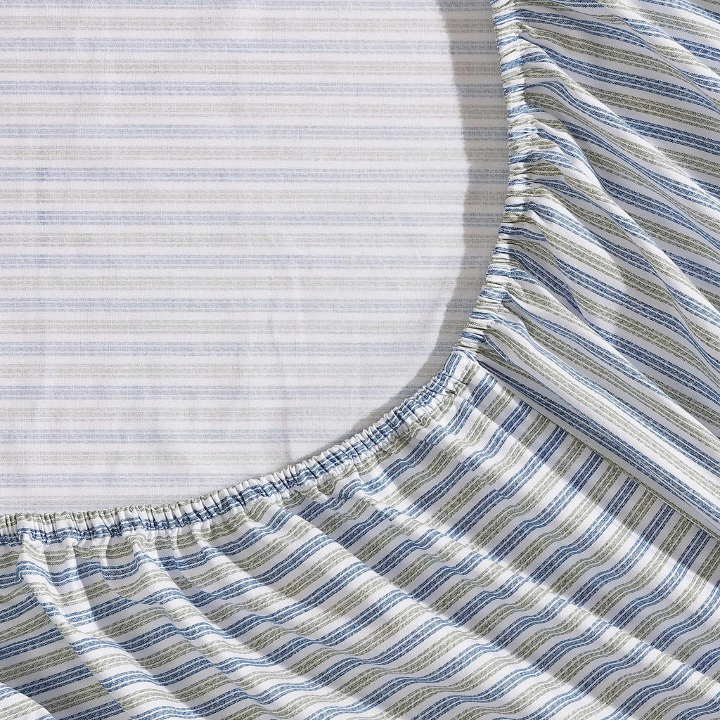 Eddie Bauer - Full Sheets, Cotton Percale Bedding Set, Crisp & Cool Home Decor (Ticking Stripe Navy/Green, Full)