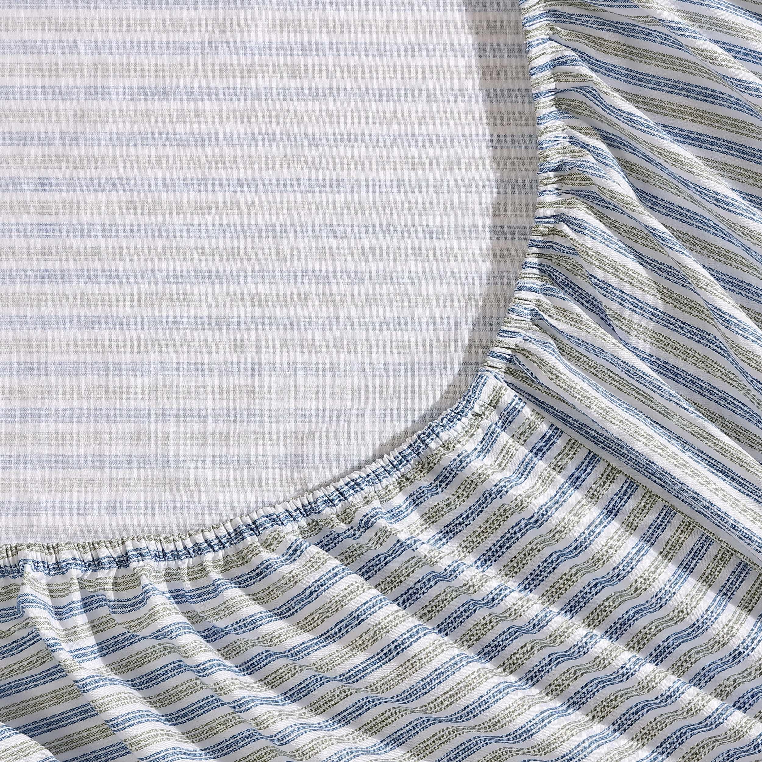 Eddie Bauer - Full Sheets, Cotton Percale Bedding Set, Crisp & Cool Home Decor (Ticking Stripe Navy/Green, Full)