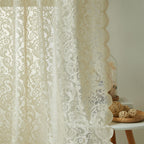 Bujasso Beige Sheer Lace Curtains 63 inch Vintage Floral Sheer Window Curtain Panels for Living Room Bedroom Elegant Light Filte