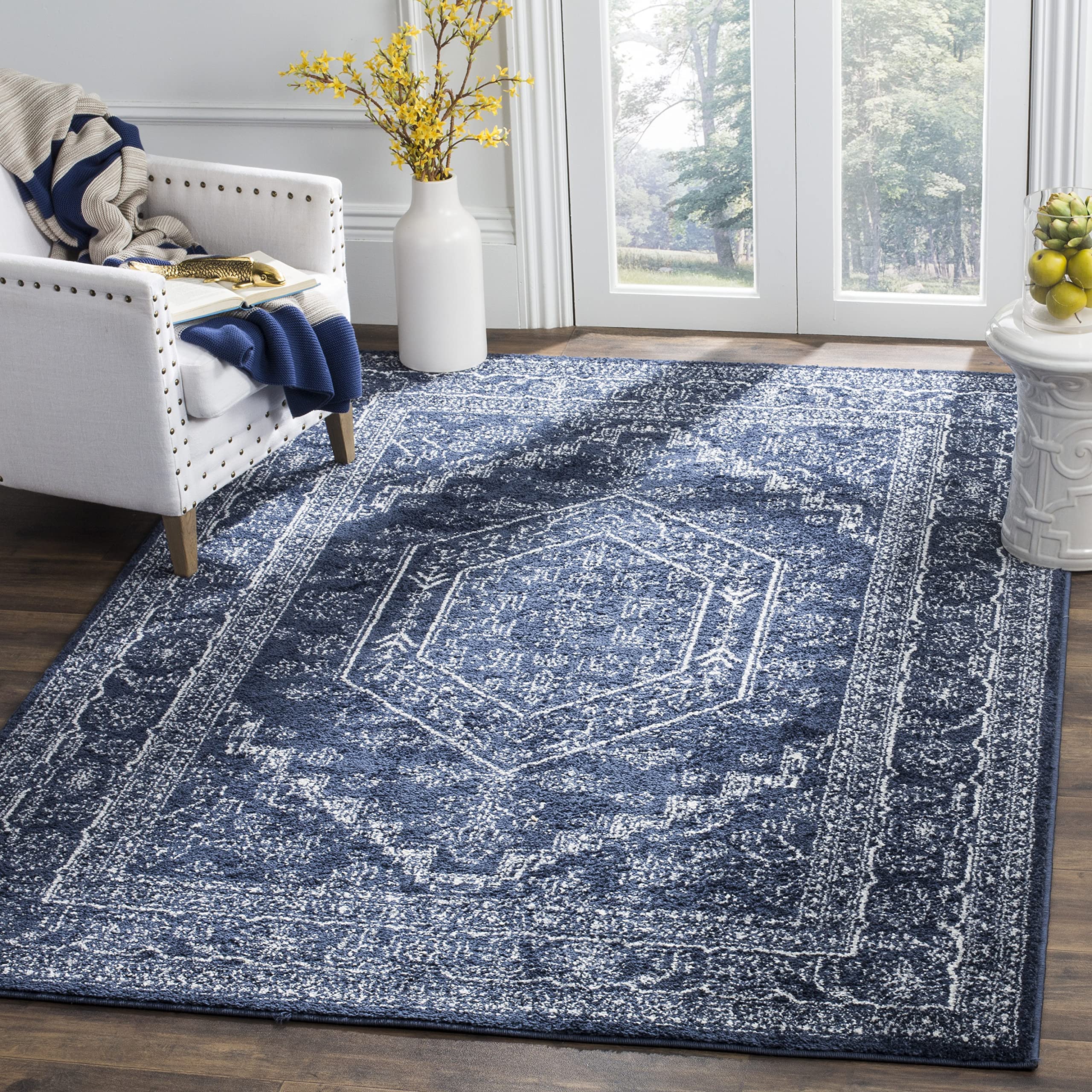 SAFAVIEH Adirondack Collection Accent Rug - 3 x 5, Navy & Ivory, Oriental Medallion Design, Non-Shedding & Easy Care, Ideal fo