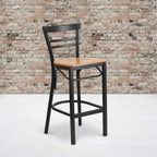 Flash Furniture HERCULES Series Black Two-Slat Ladder Back Metal Restaurant Barstool - Natural Wood Seat