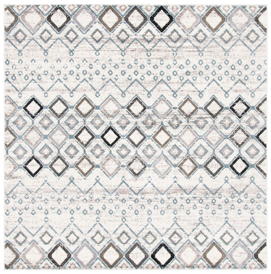 Safavieh Amsterdam Collection 6'7'' Square Ivory/Grey Ams108A Moroccan Boho Non-Shedding Living Room Bedroom Area Rug