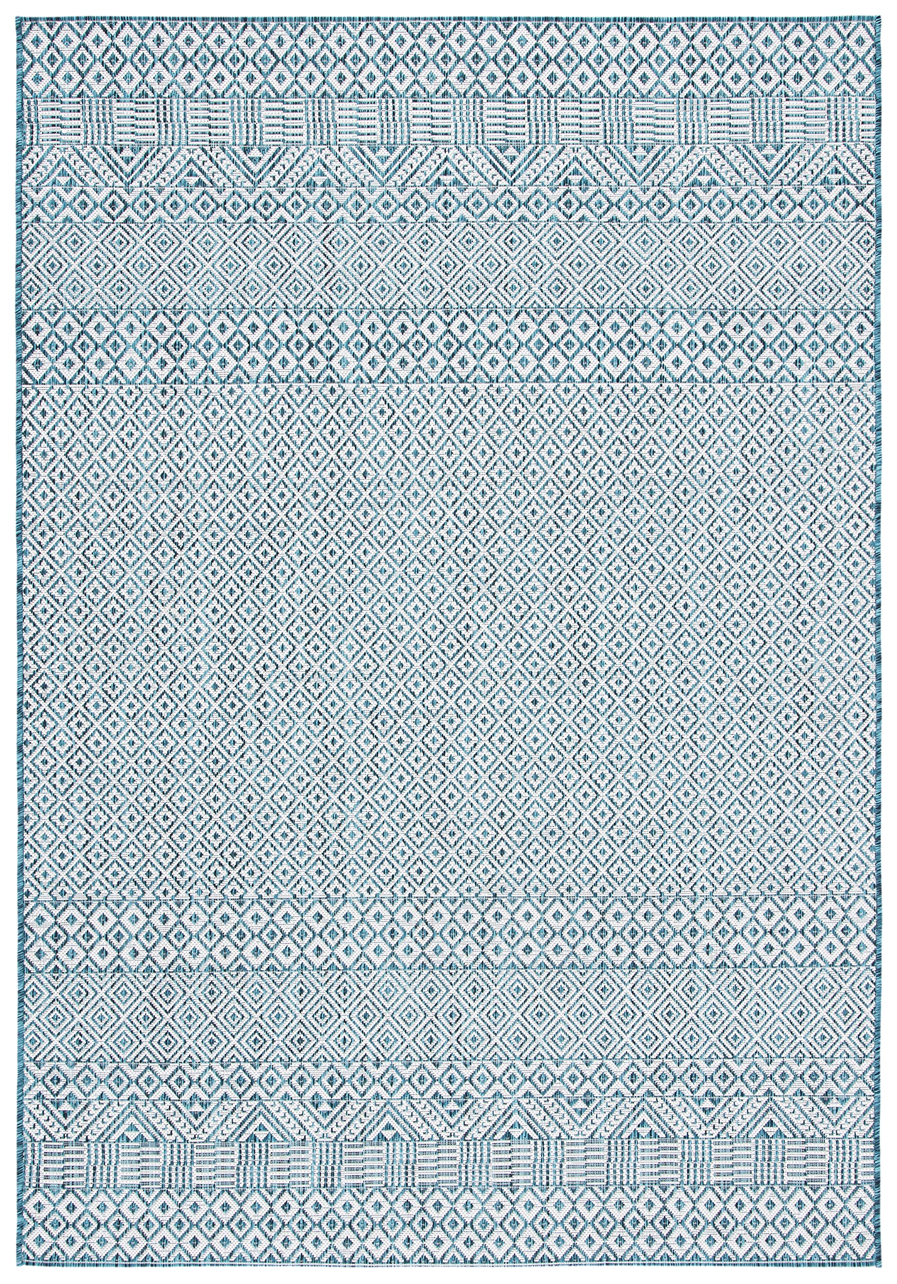 Safavieh Courtyard Collection 2' X 3'7' Ivory/Aqua Cy8235 Moroccan Boho Indoor/ Outside Waterproof Easy Cleansingpatio Backyard