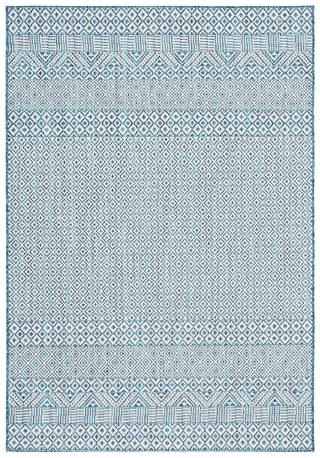 Safavieh Courtyard Collection 2' X 3'7' Ivory/Aqua Cy8235 Moroccan Boho Indoor/ Outside Waterproof Easy Cleansingpatio Backyard