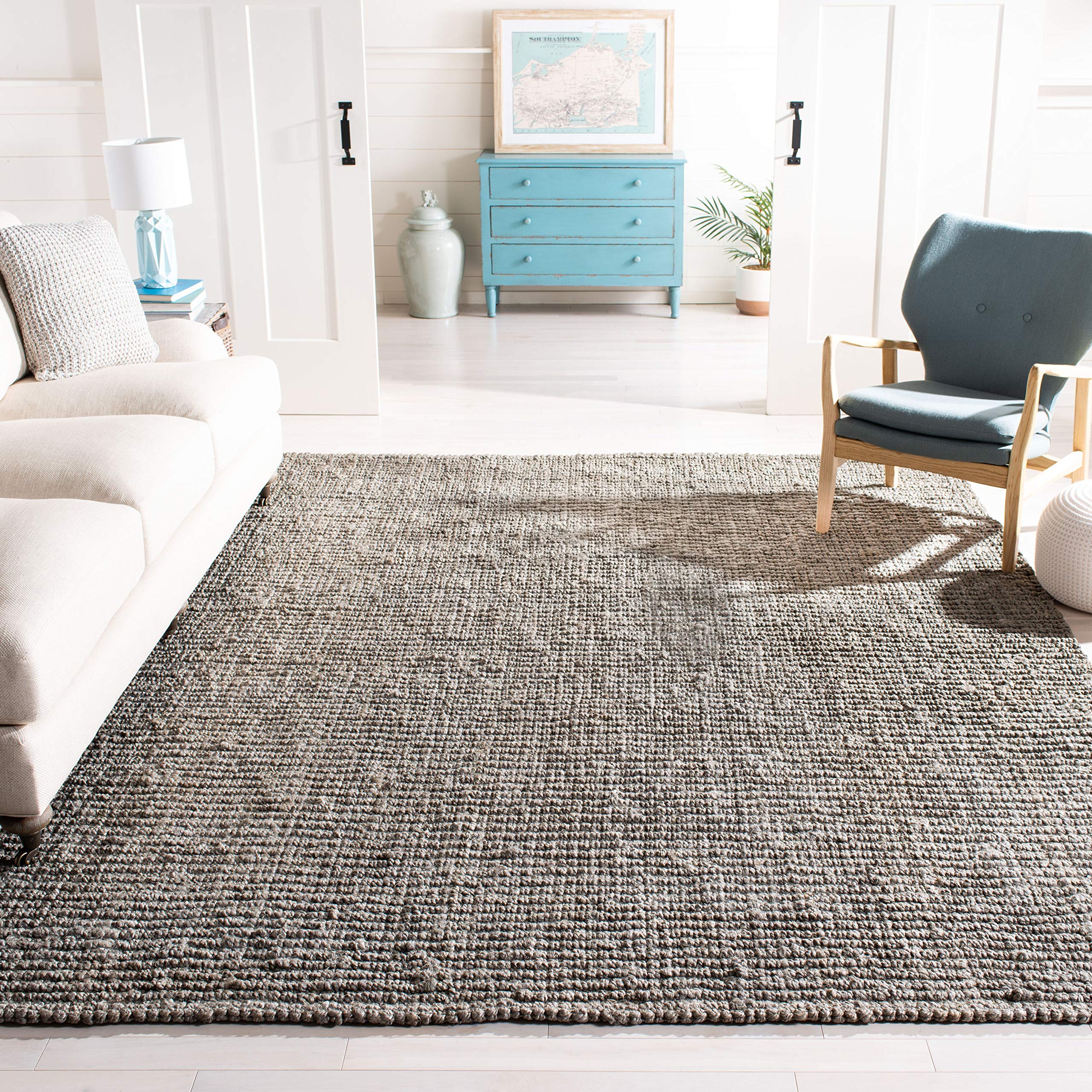 SAFAVIEH Natural Fiber Collection Area Rug - 8 Square, Light Grey, Handmade Chunky Textured Jute 0.75-inch Thick, Ideal for Hig