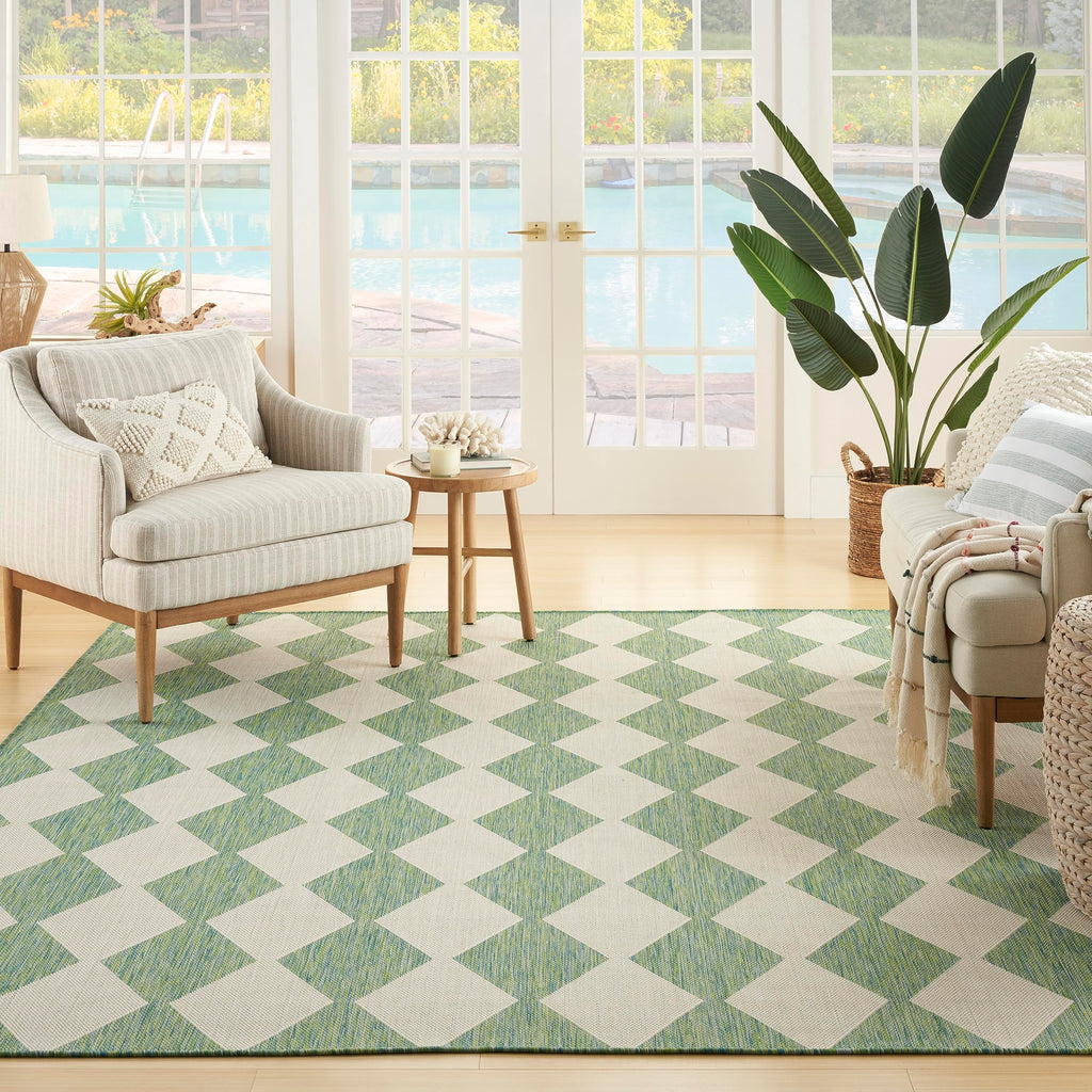 Nourison Positano Indoor-Outdoor Blue Green 8' X 10' Area Rug, Easy Cleaning, Non Shedding, Bed Room, Living Room, Dining Room, Backyard, Deck, Patio (8X10)